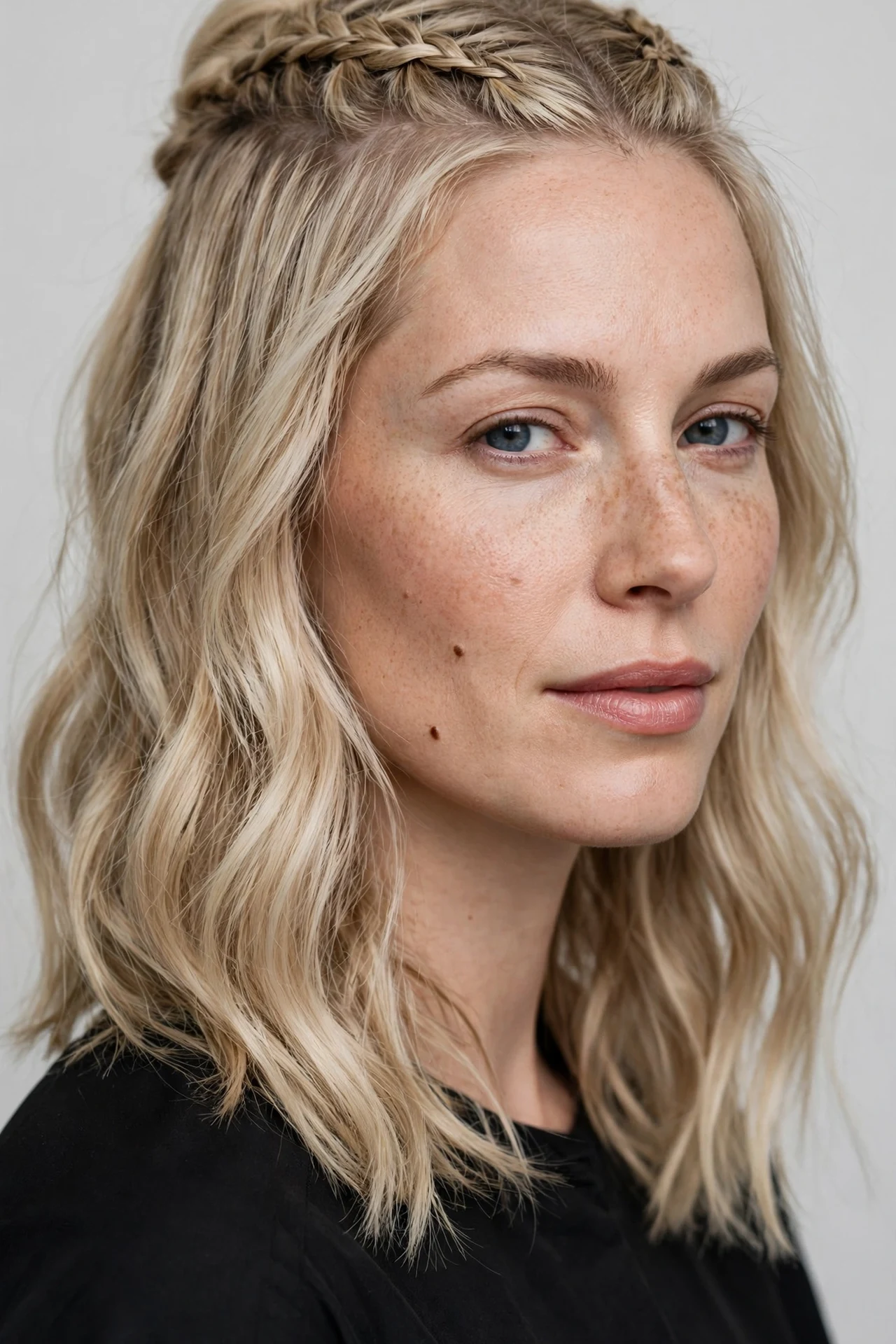Braided crown half up style on a long bob