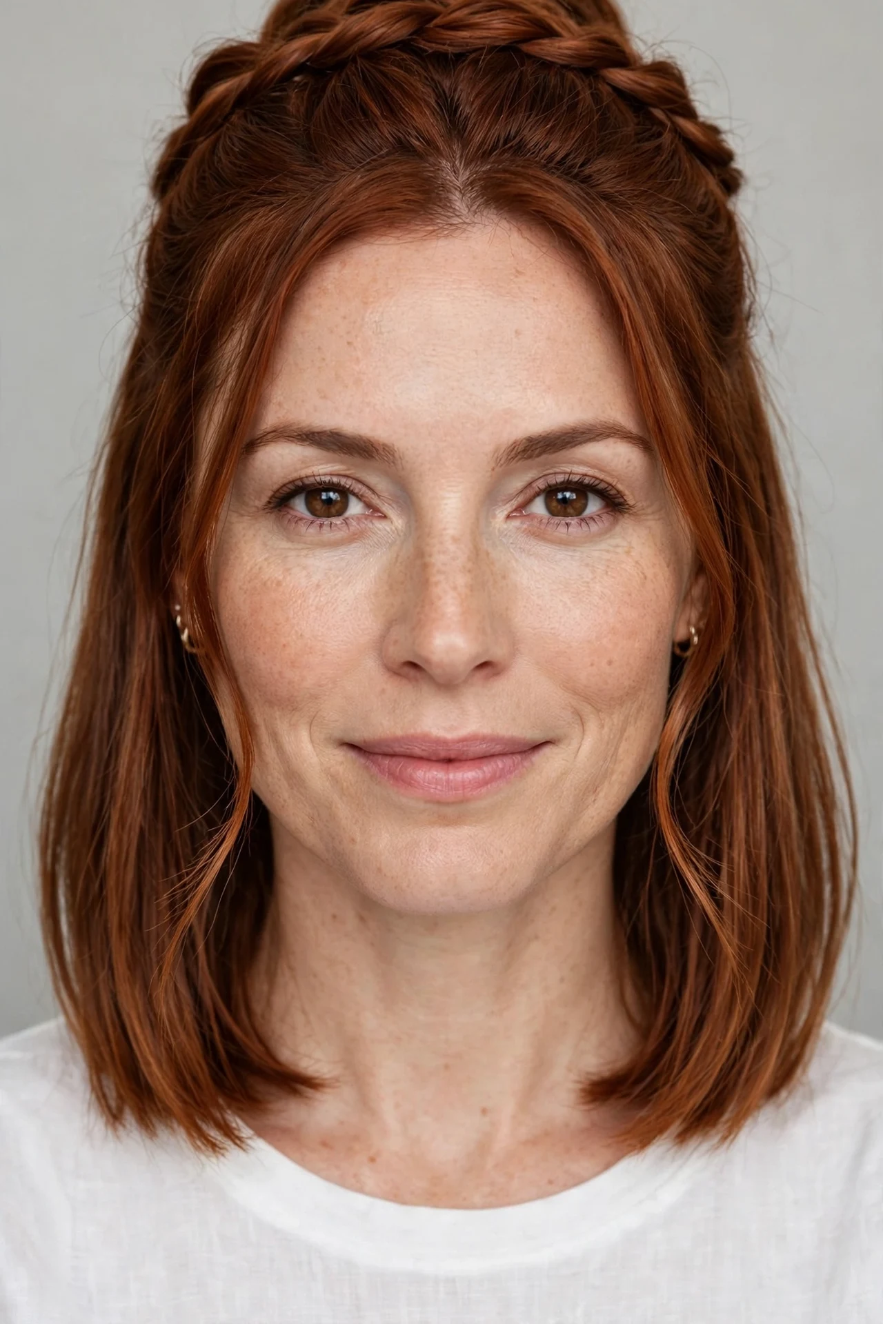 Long bob styled half up with a twisted crown