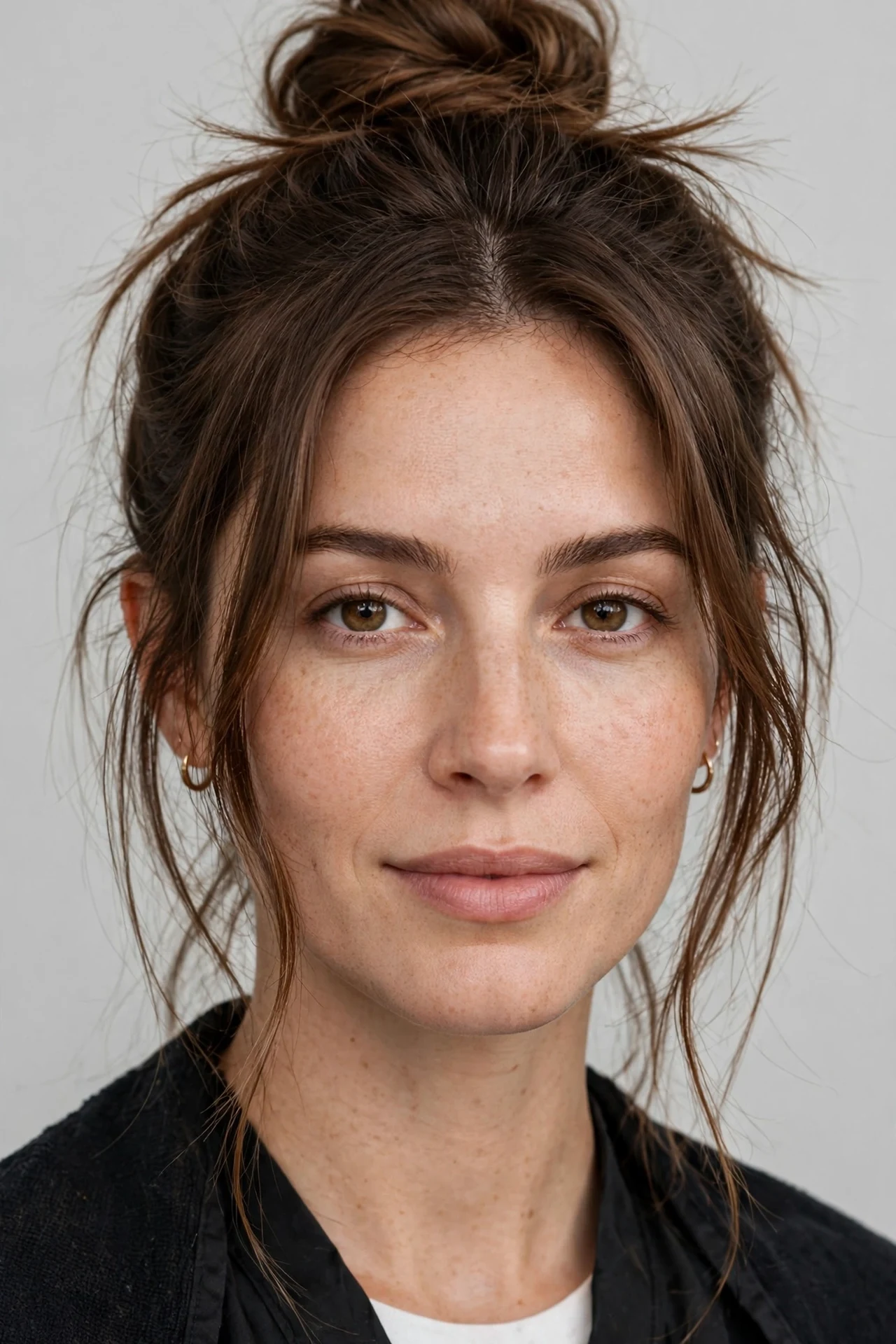 Messy top knot styled from a long bob