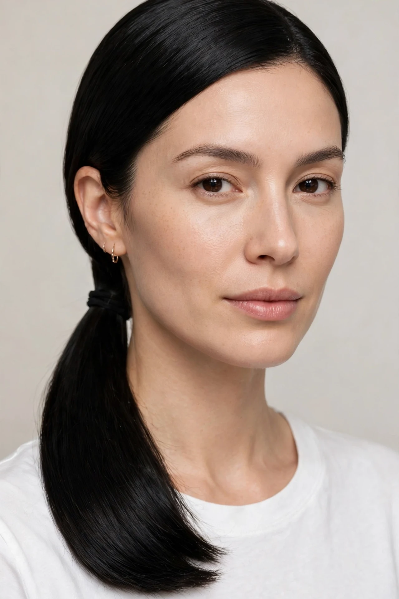 Sleek low ponytail styled from a long bob