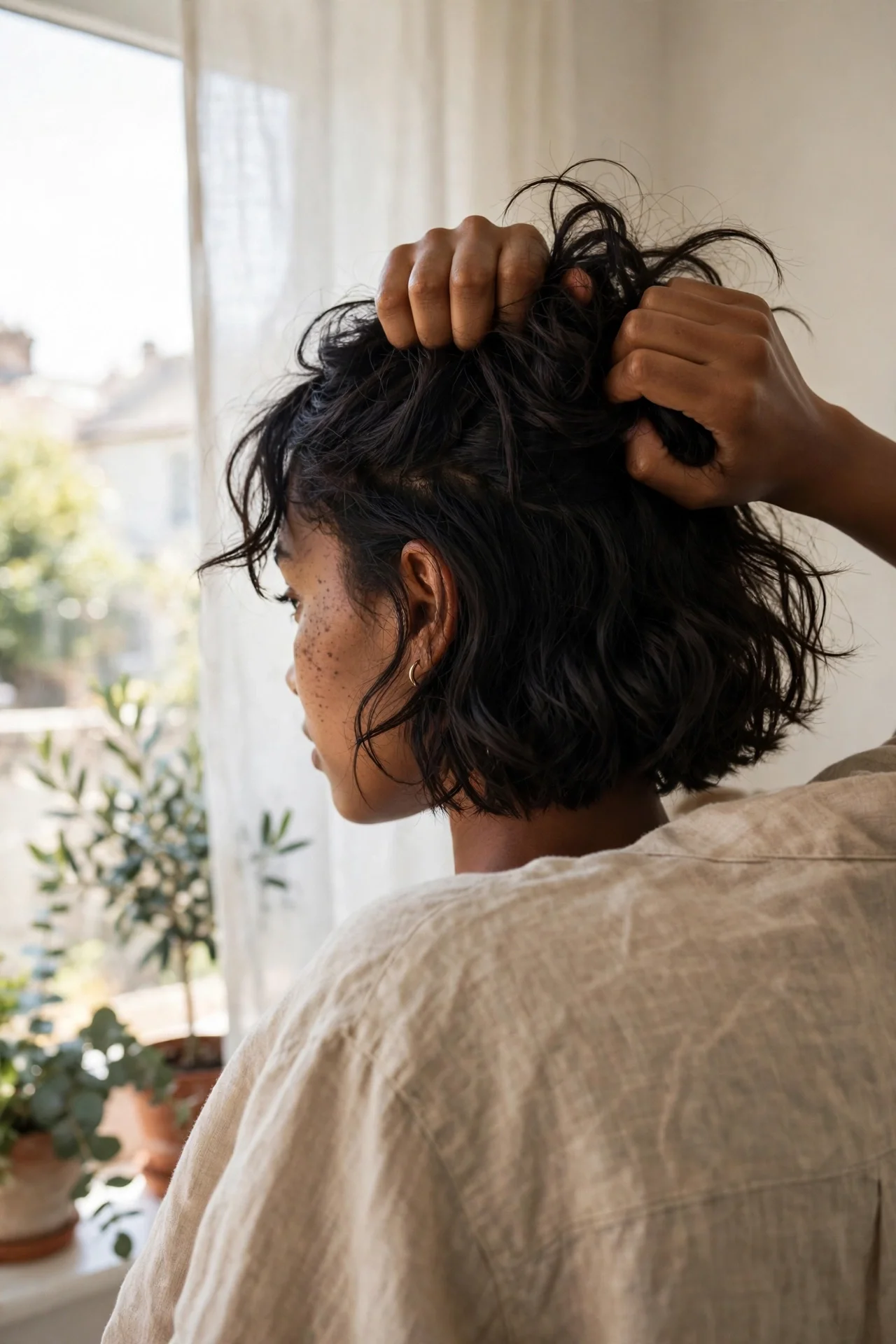 Air-dried french bob with natural wavy texture