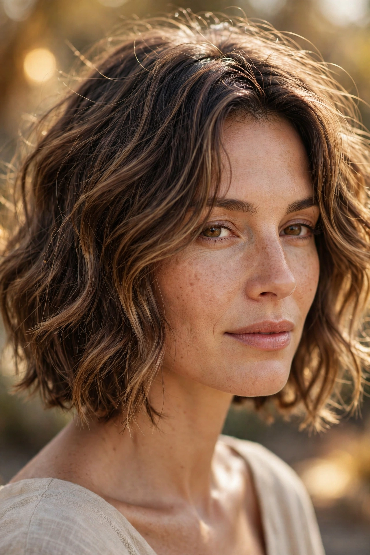 Beachy waves styled with a flat iron on a textured bob