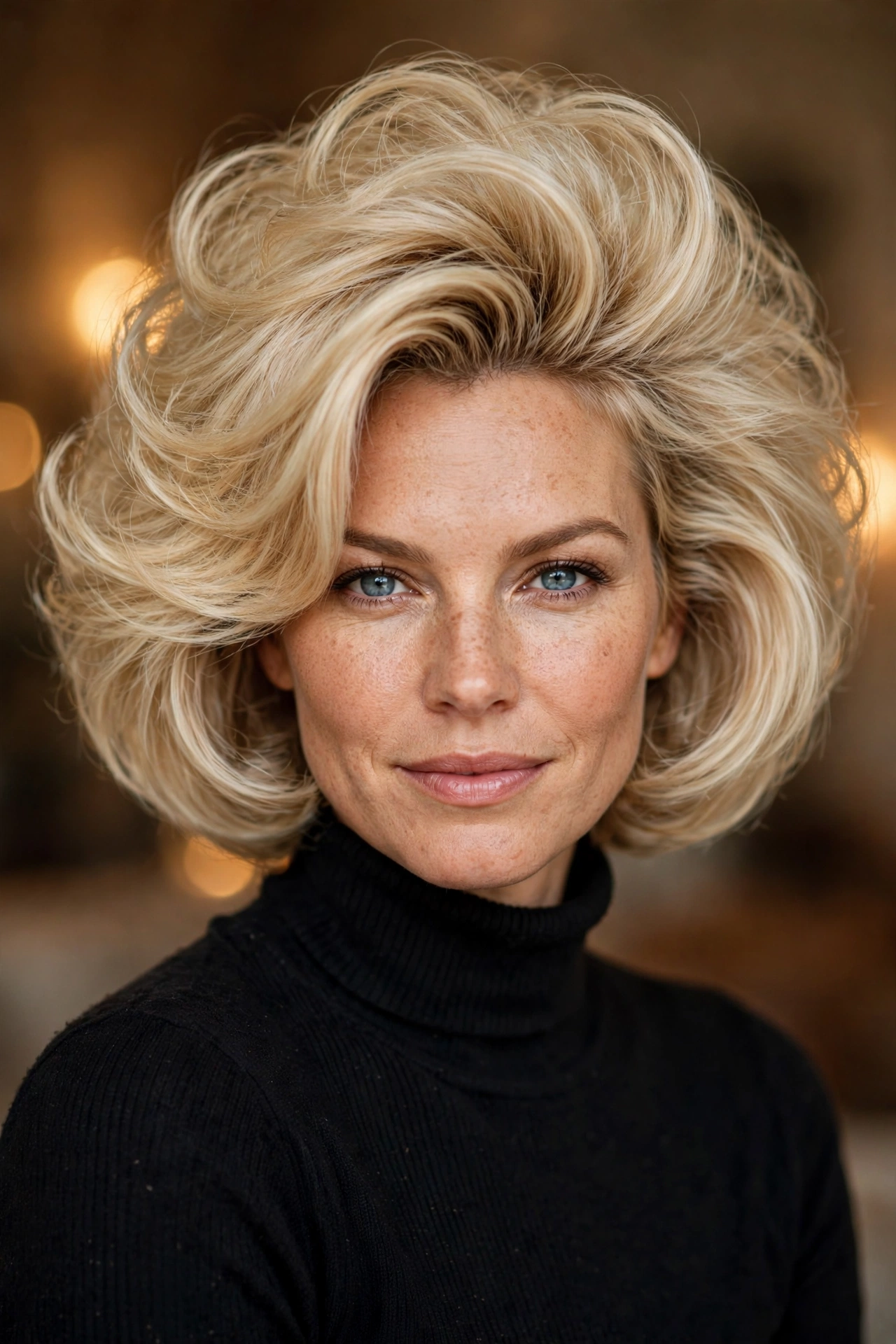 Teased crown volume on a glamorous bob