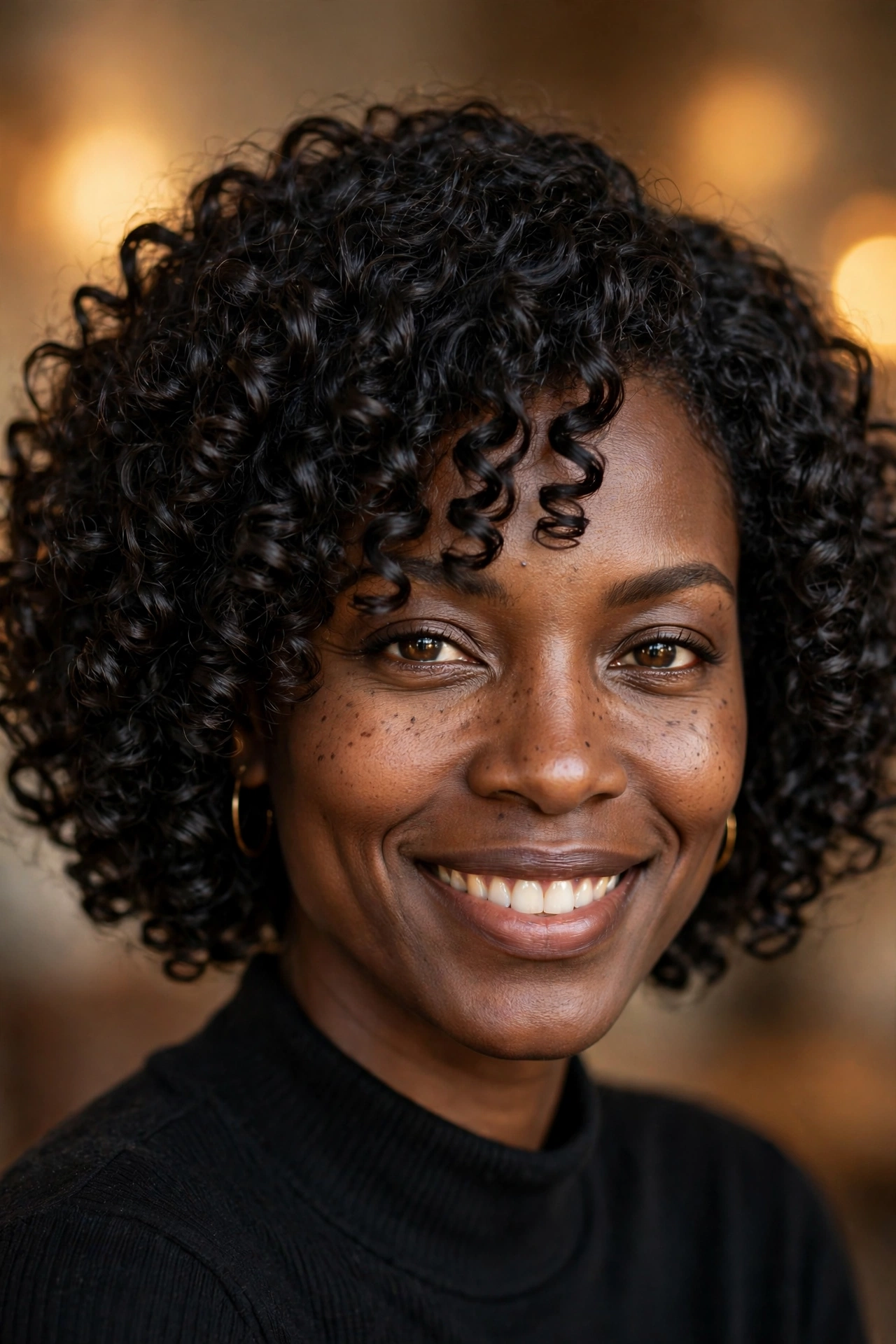 Curly bob dried with a diffuser for defined natural curls