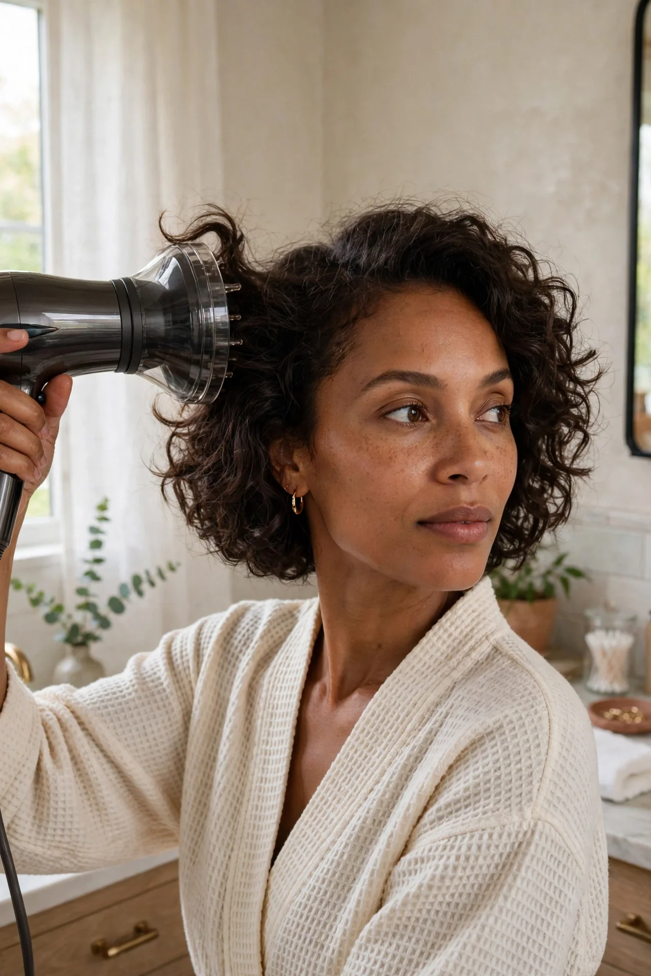 Diffuser routine for a curly french bob