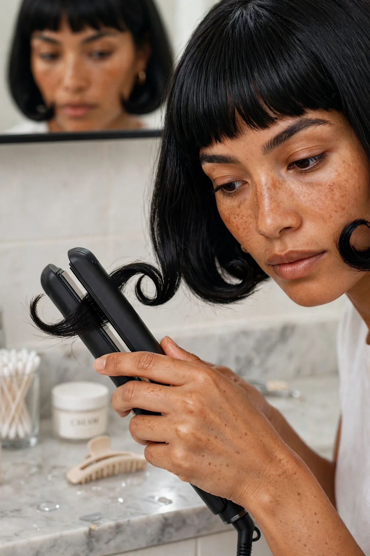 Flat iron bend technique for french bob ends