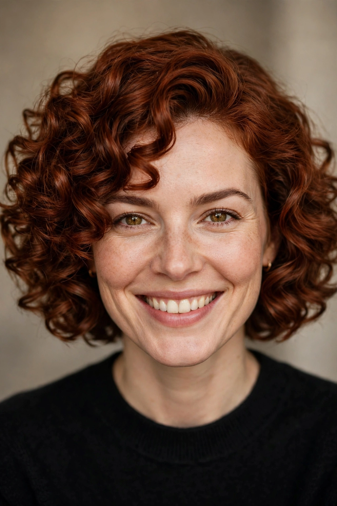 Defined bouncy curls created with a flat iron on a bob