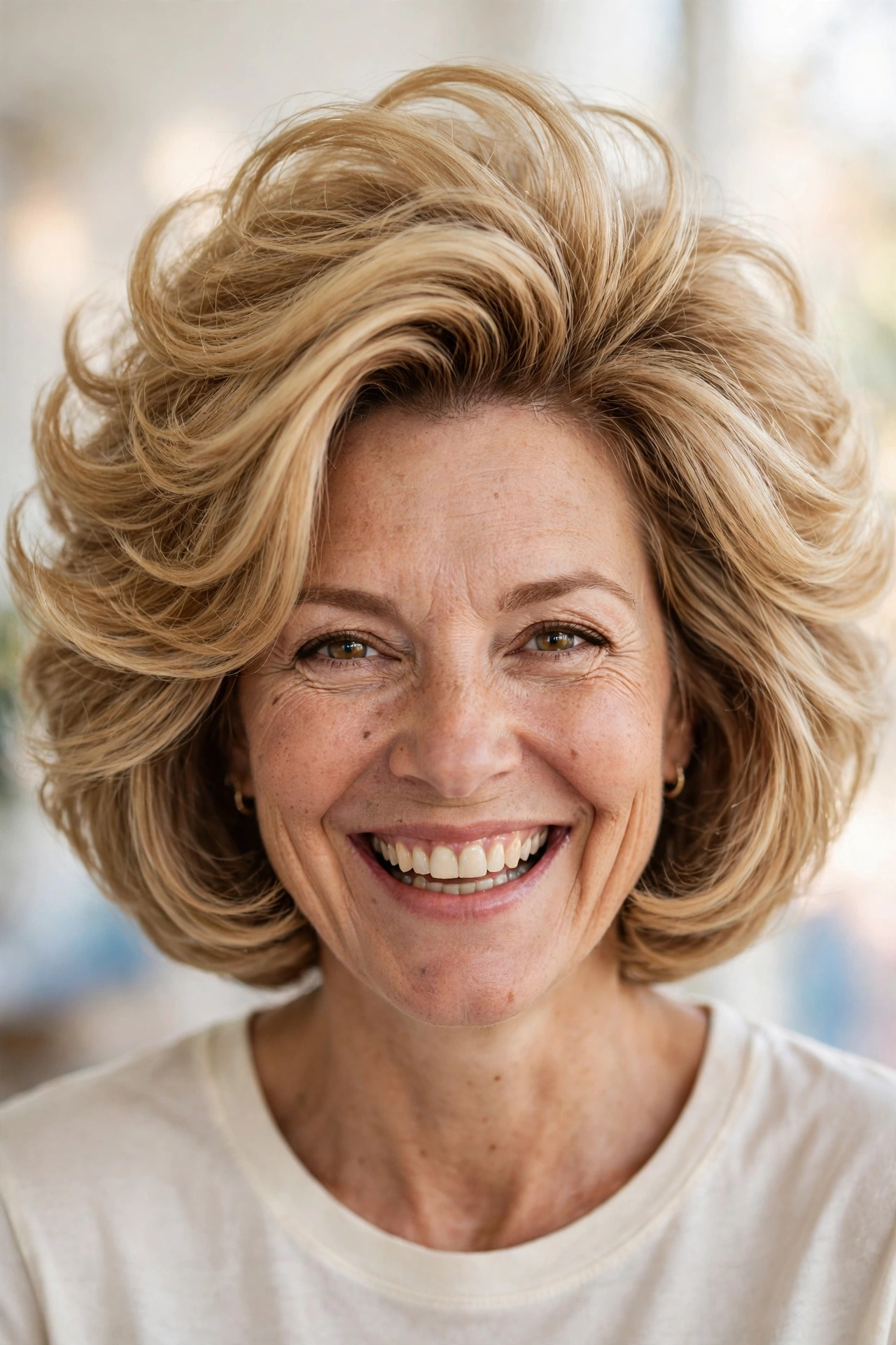 Voluminous round brush blowout adding body to a fine bob
