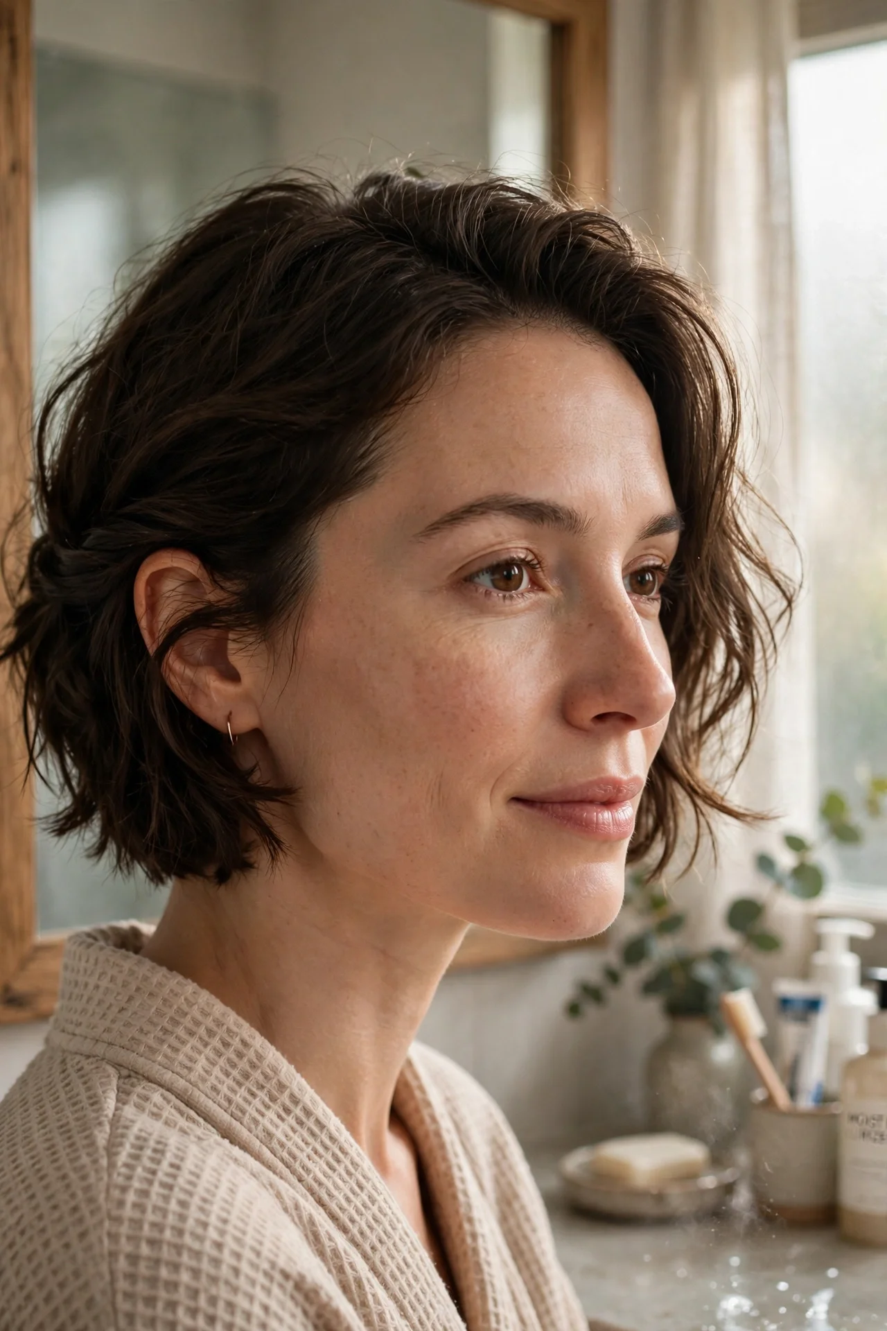 Wash-and-go french bob styling technique with natural texture