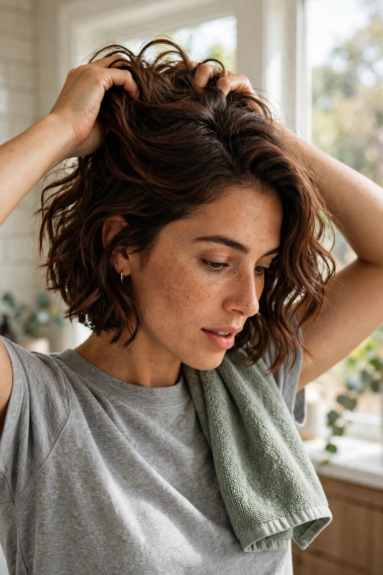 Scrunch technique for wavy french bob styling