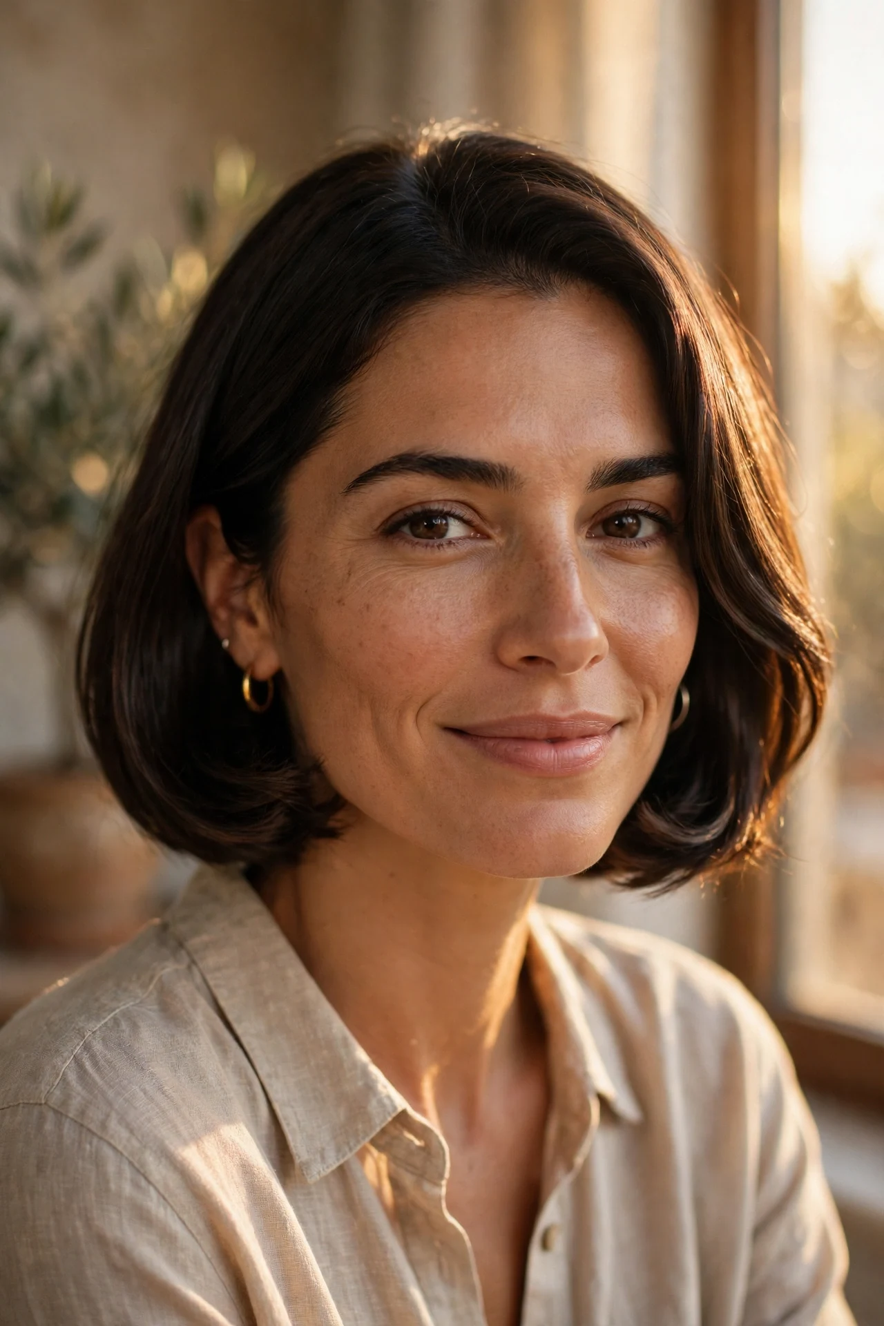 Italian bob haircut with chin-length hair and softly curved-under ends on a woman in her 30s