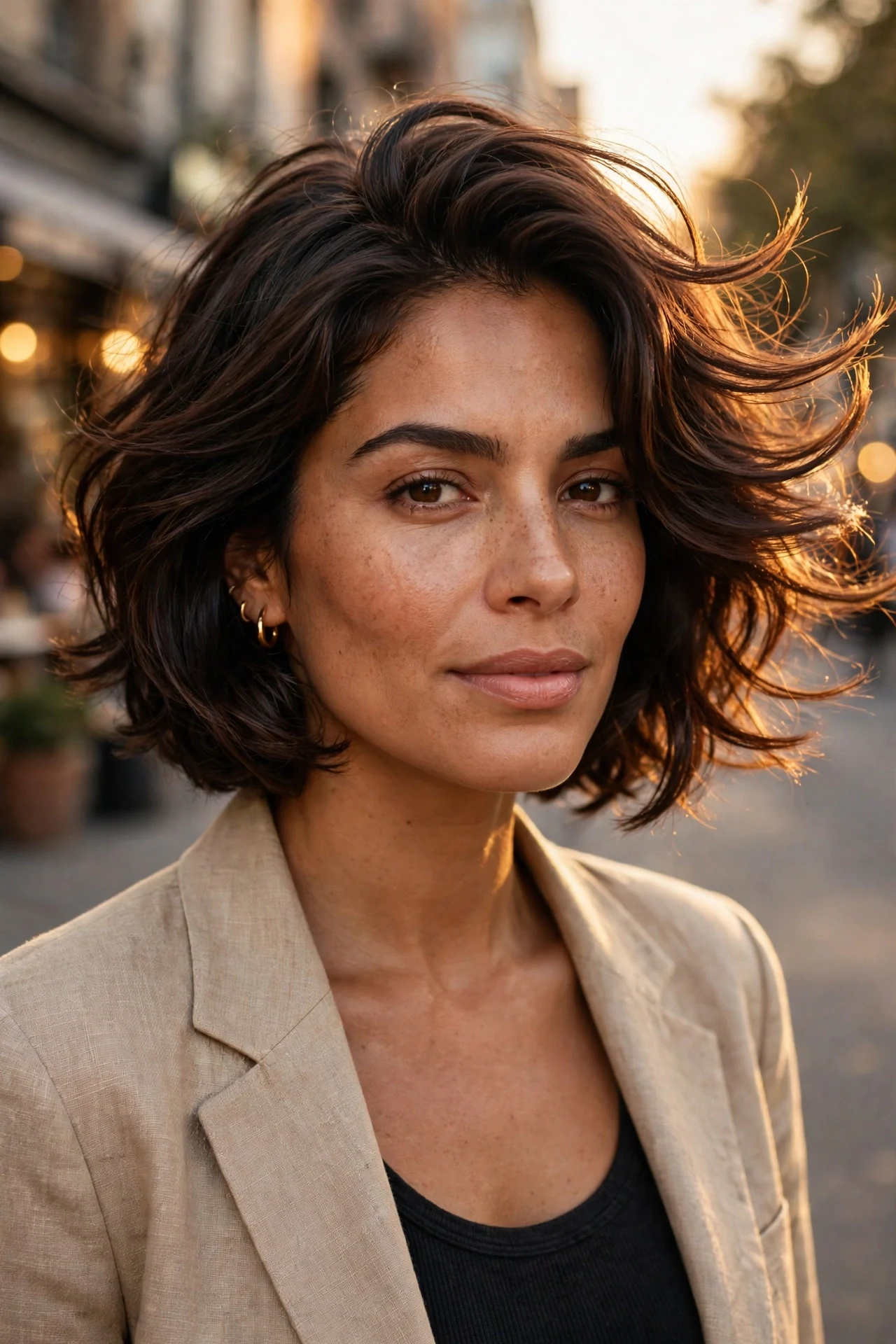 Italian cut on thick coarse hair with internal layers on a Latina woman in her 30s