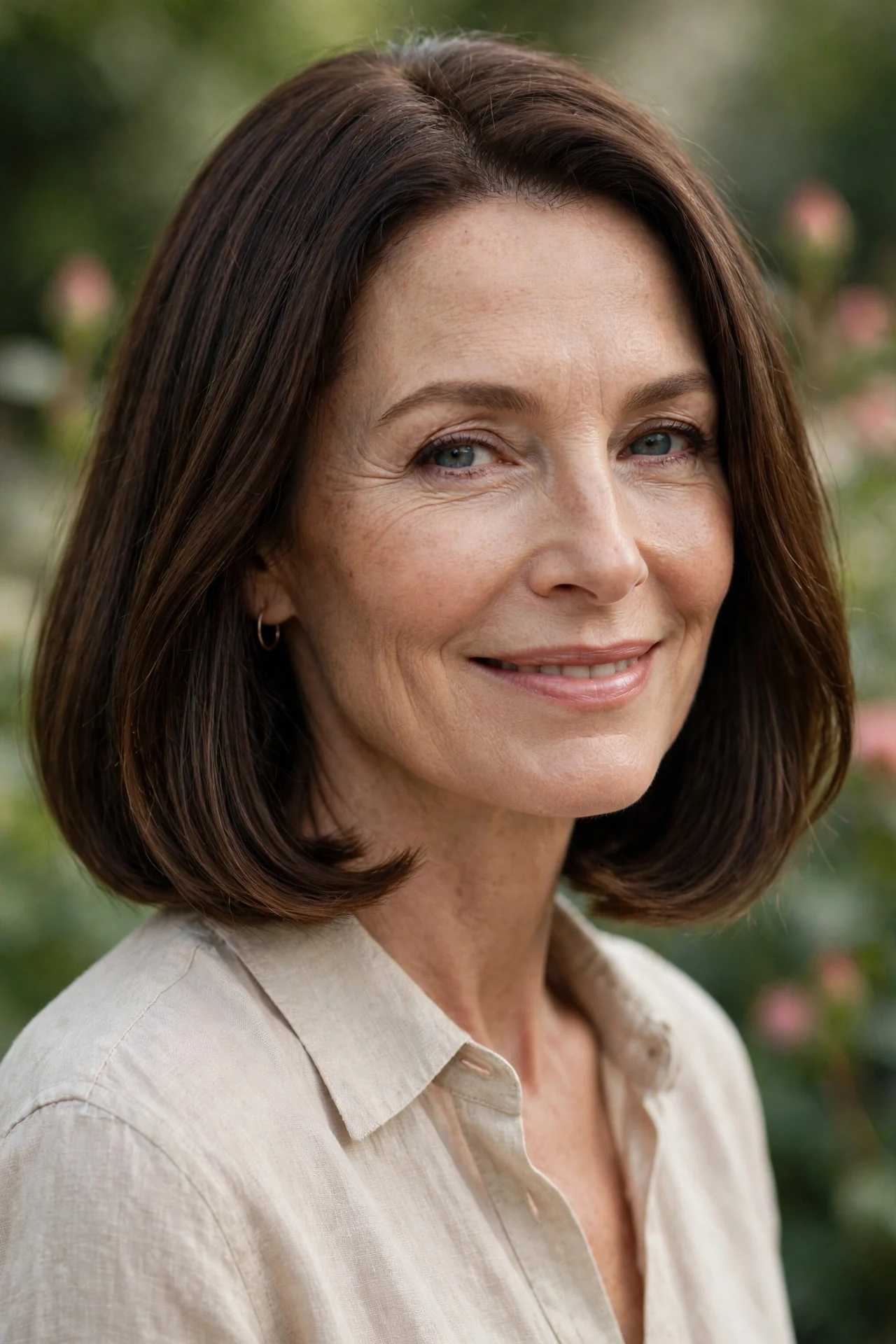 Italian midi cut at collarbone length on a Caucasian woman in her 50s