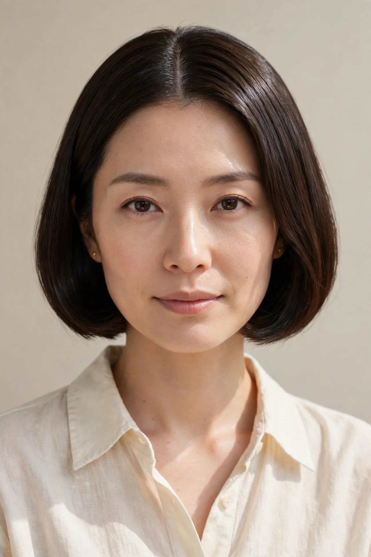 Japanese bob with a center part and symmetrical smooth strands