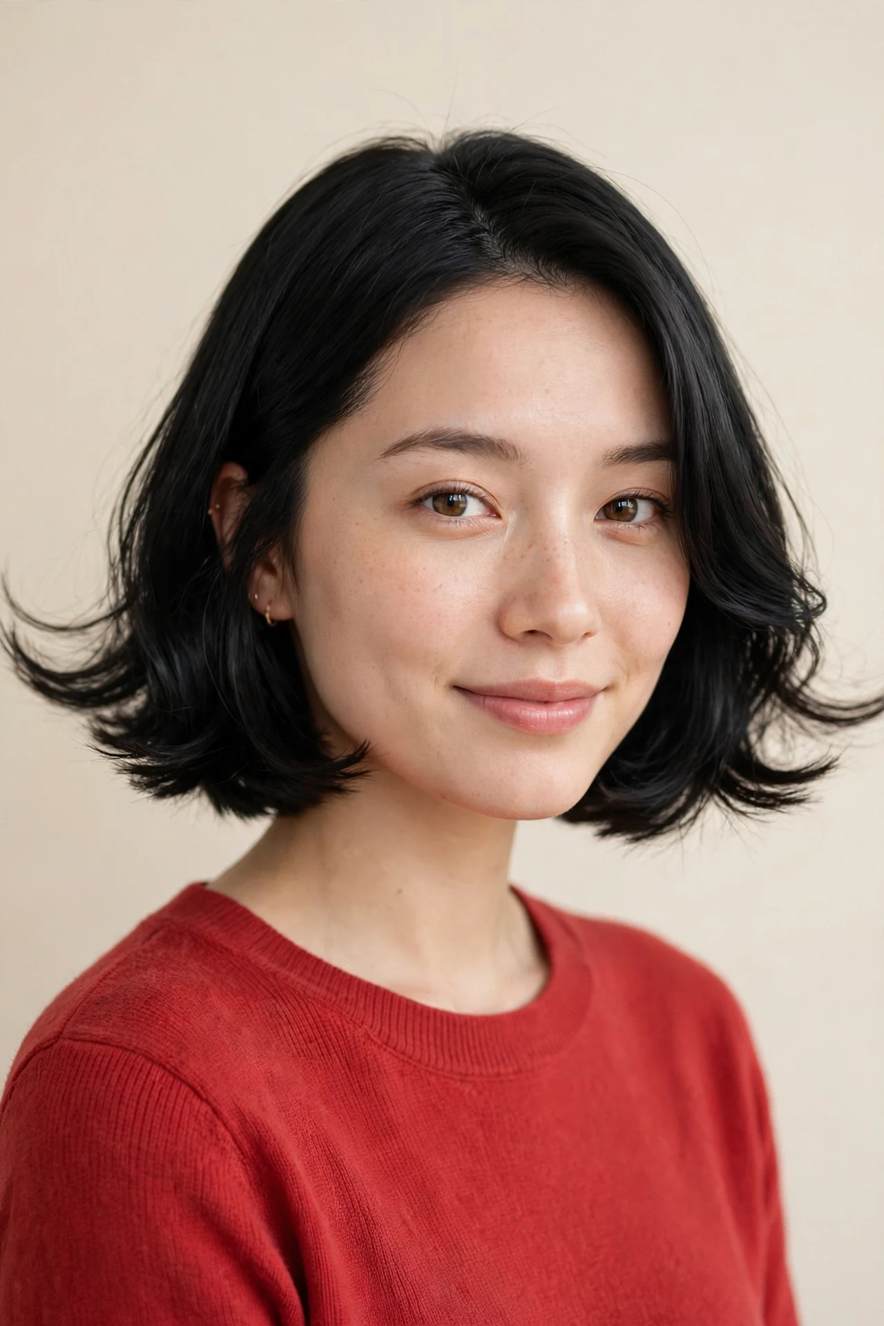 Japanese bob with ends flipped gently outward