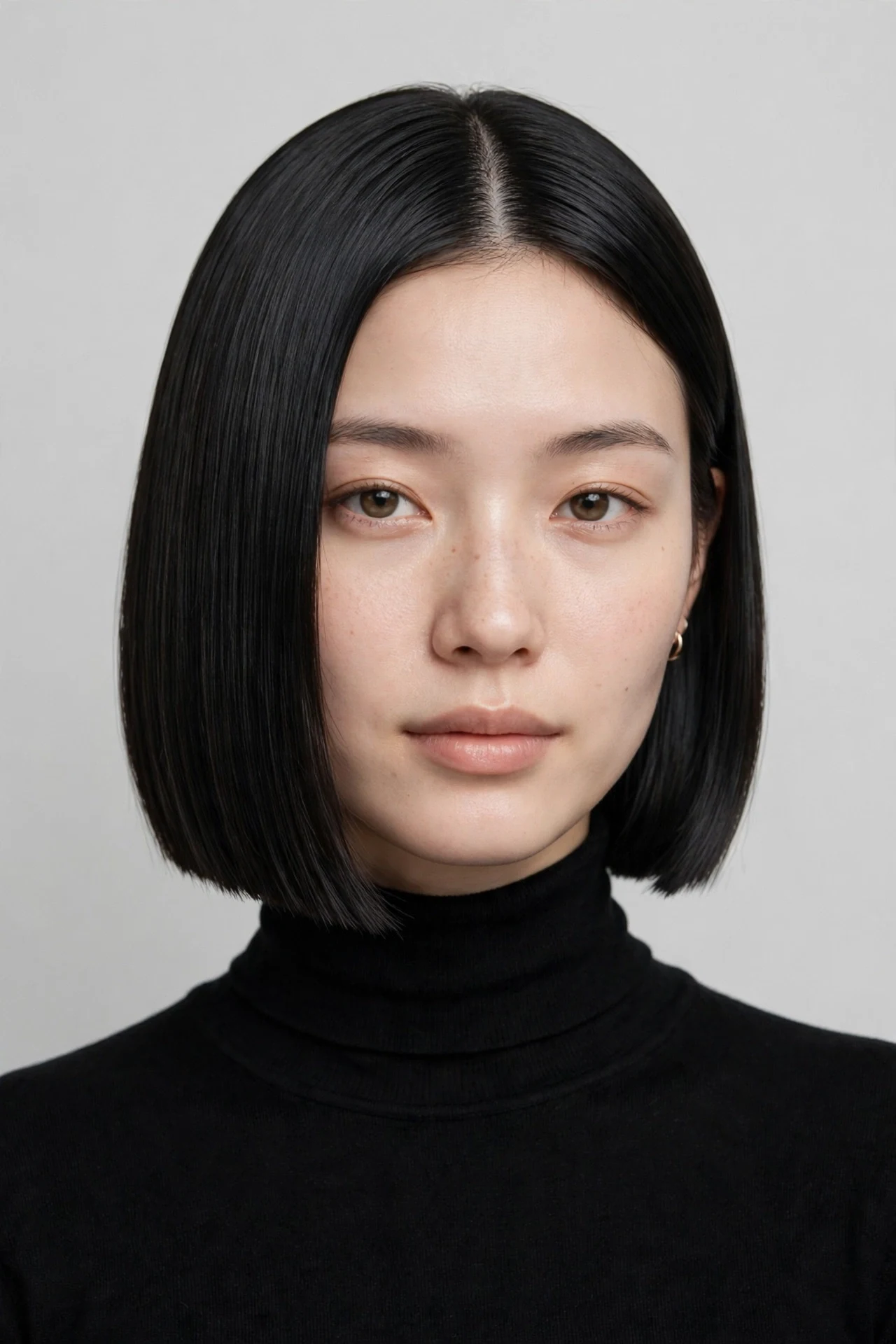 Glass hair Japanese bob with mirror shine and pin straight strands