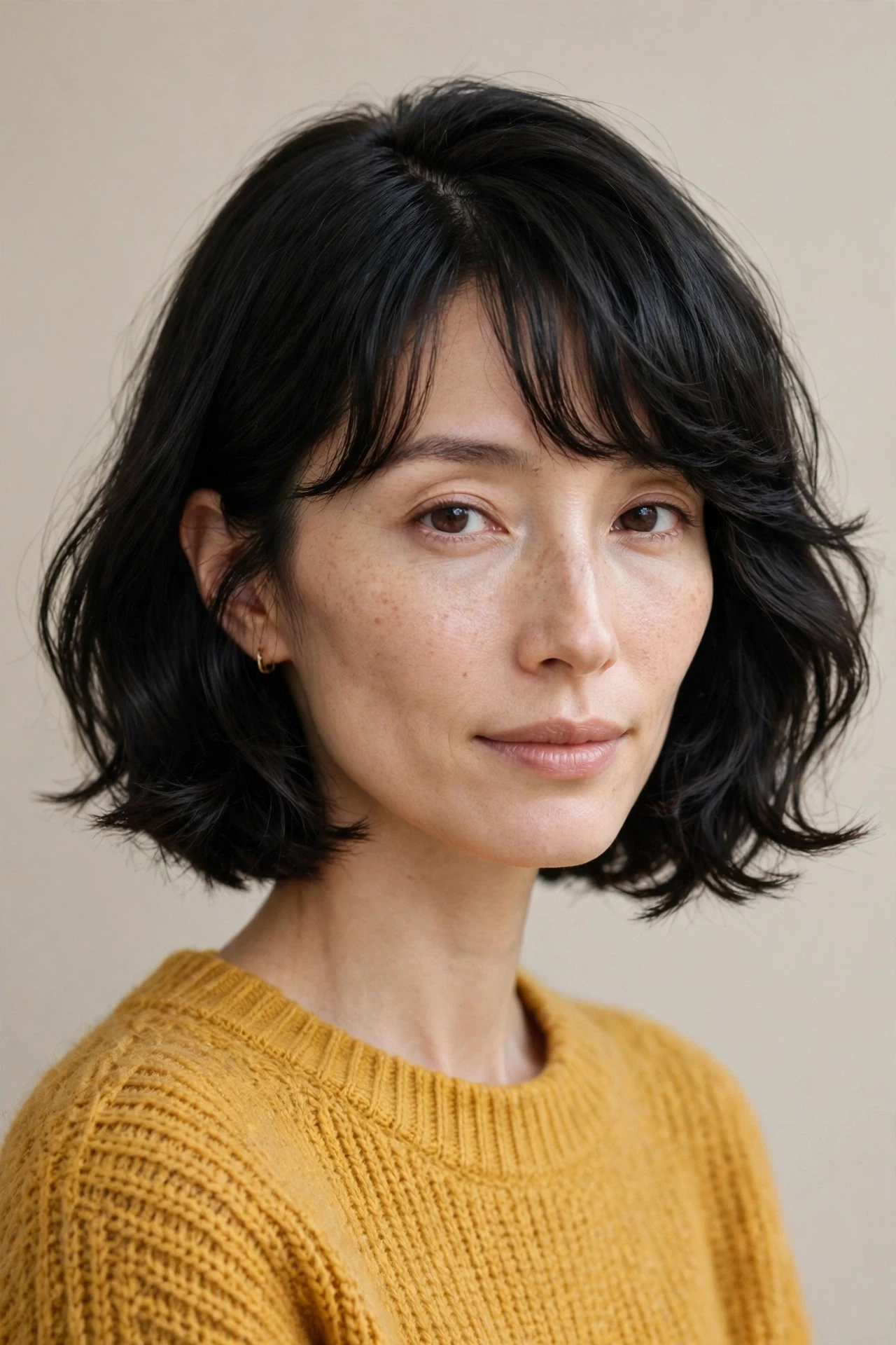 Japanese bob with side volume balancing a long face