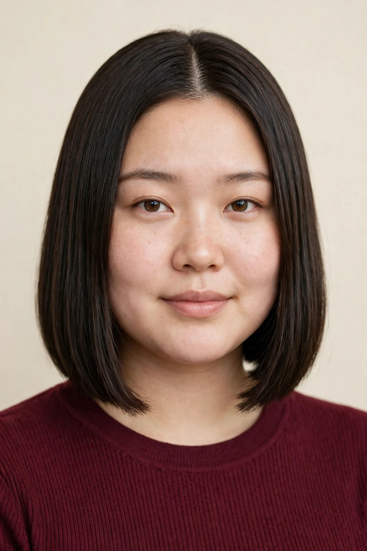 Japanese bob below the chin flattering a round face