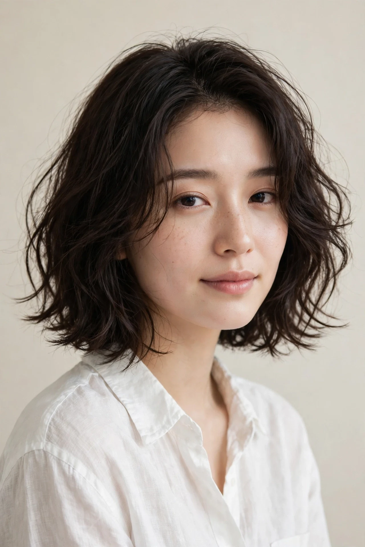 Wavy Japanese bob with soft loose natural waves