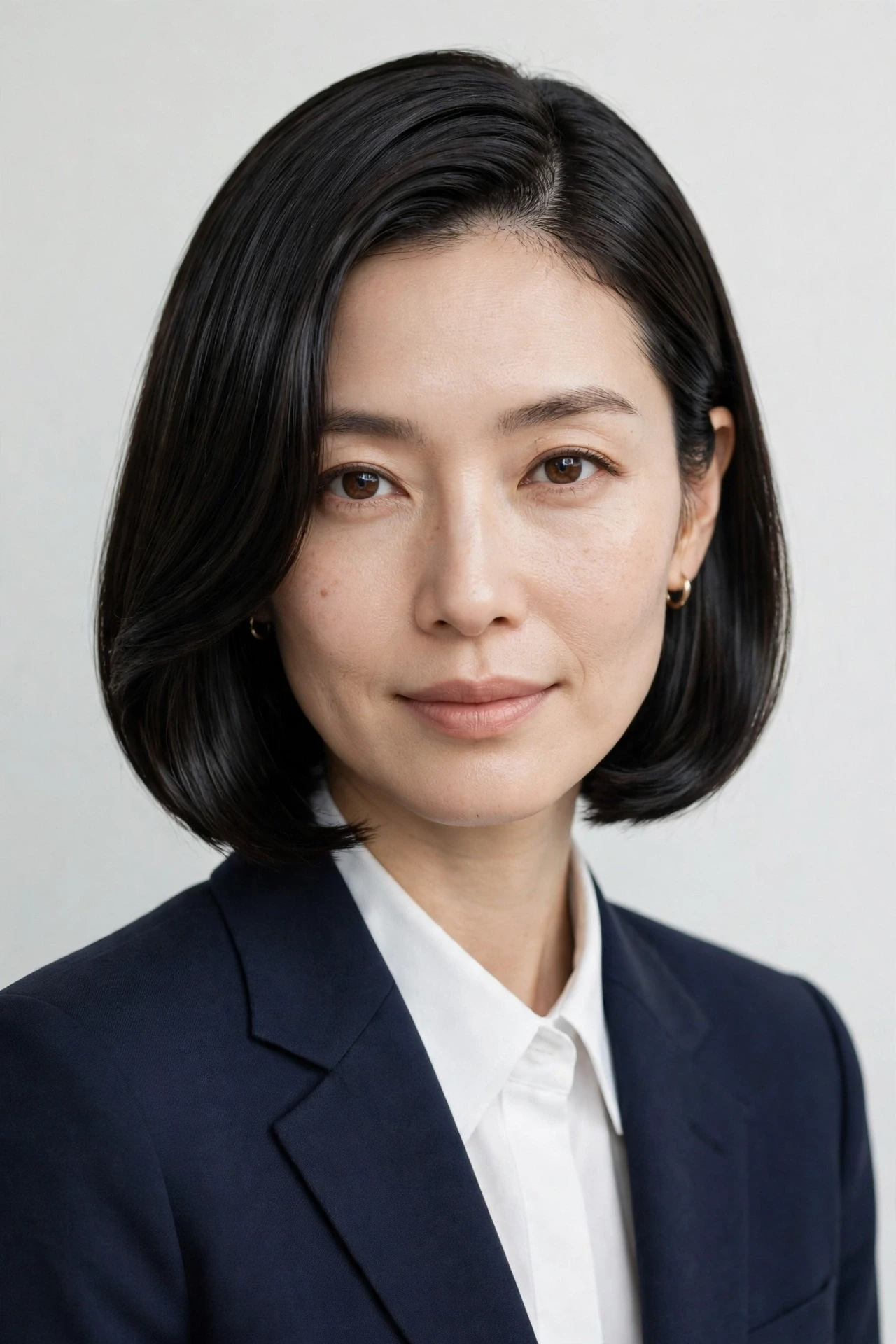 Sleek side part Japanese bob with smooth straight dark hair