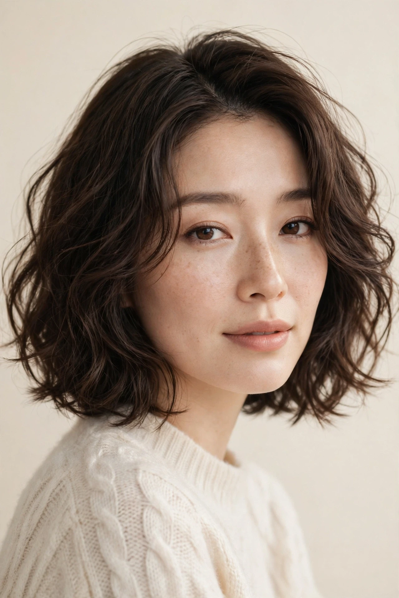 Wavy soft perm Japanese bob with gentle loose waves