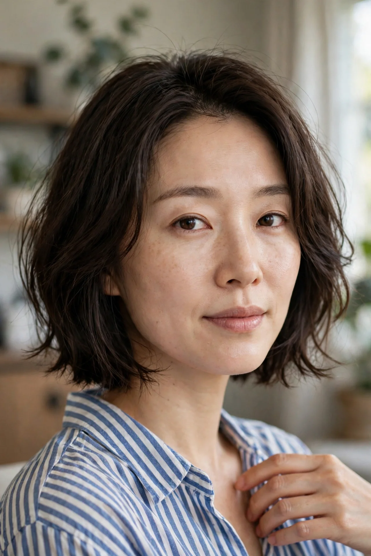Low-maintenance Korean bob with a natural air-dried texture