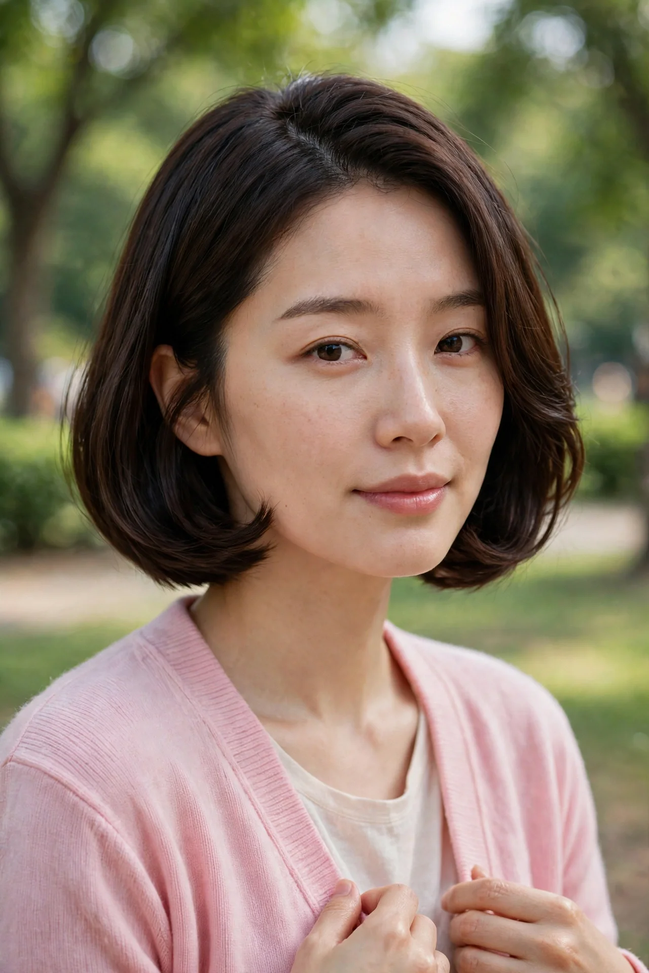 Korean bob with ends curled inward in a soft C shape