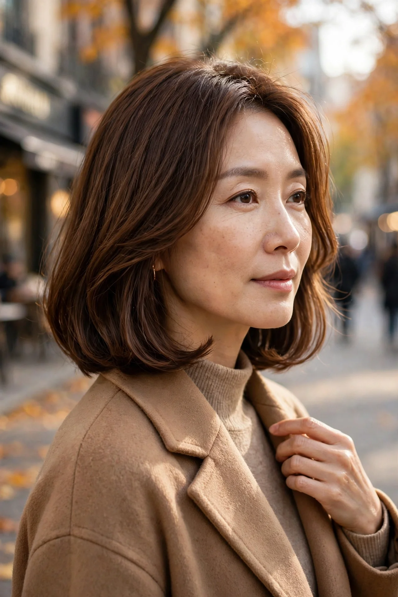Longer collarbone-length Korean bob with a soft inward bend