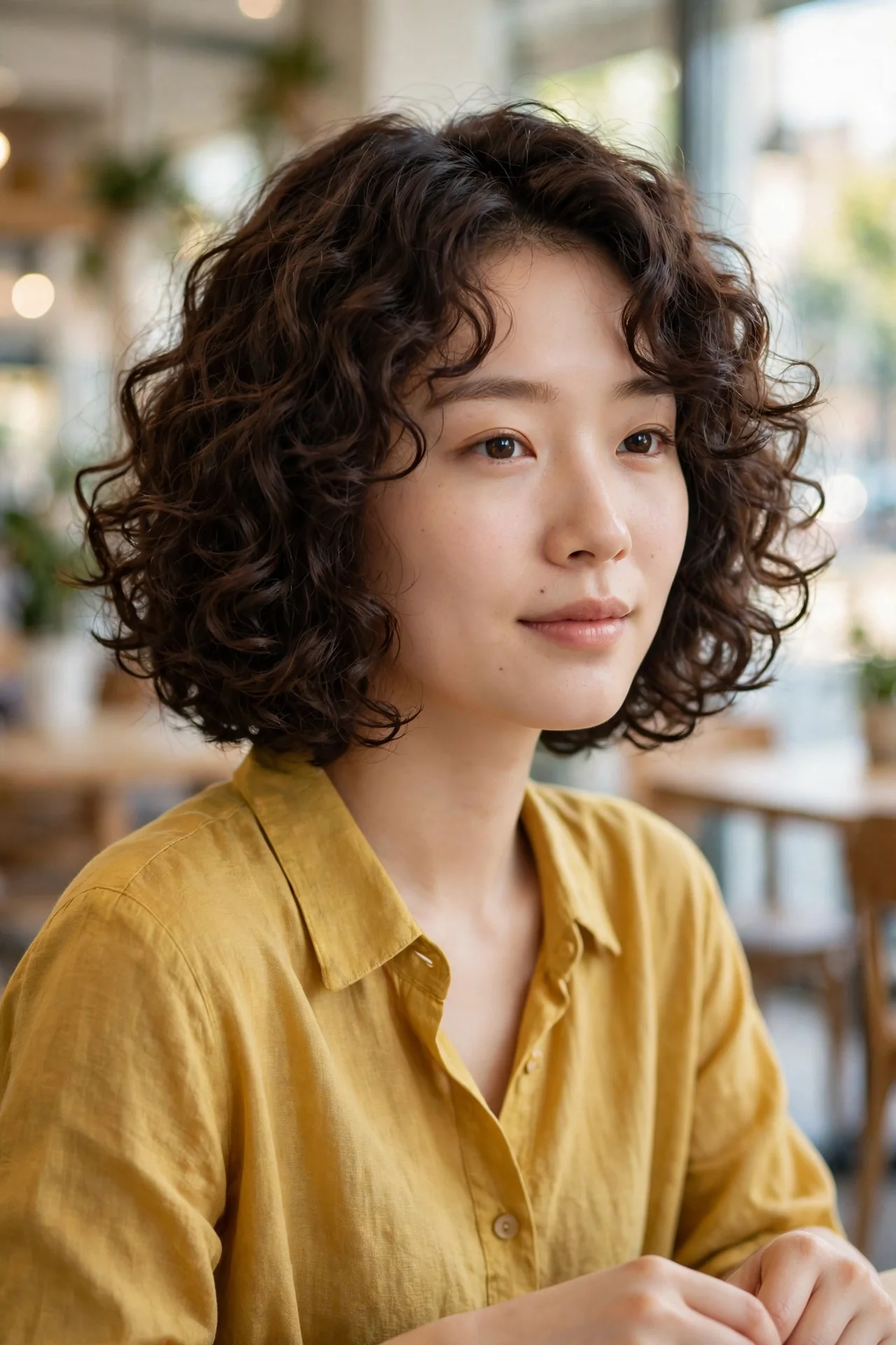 Curly Korean bob with defined soft natural curls