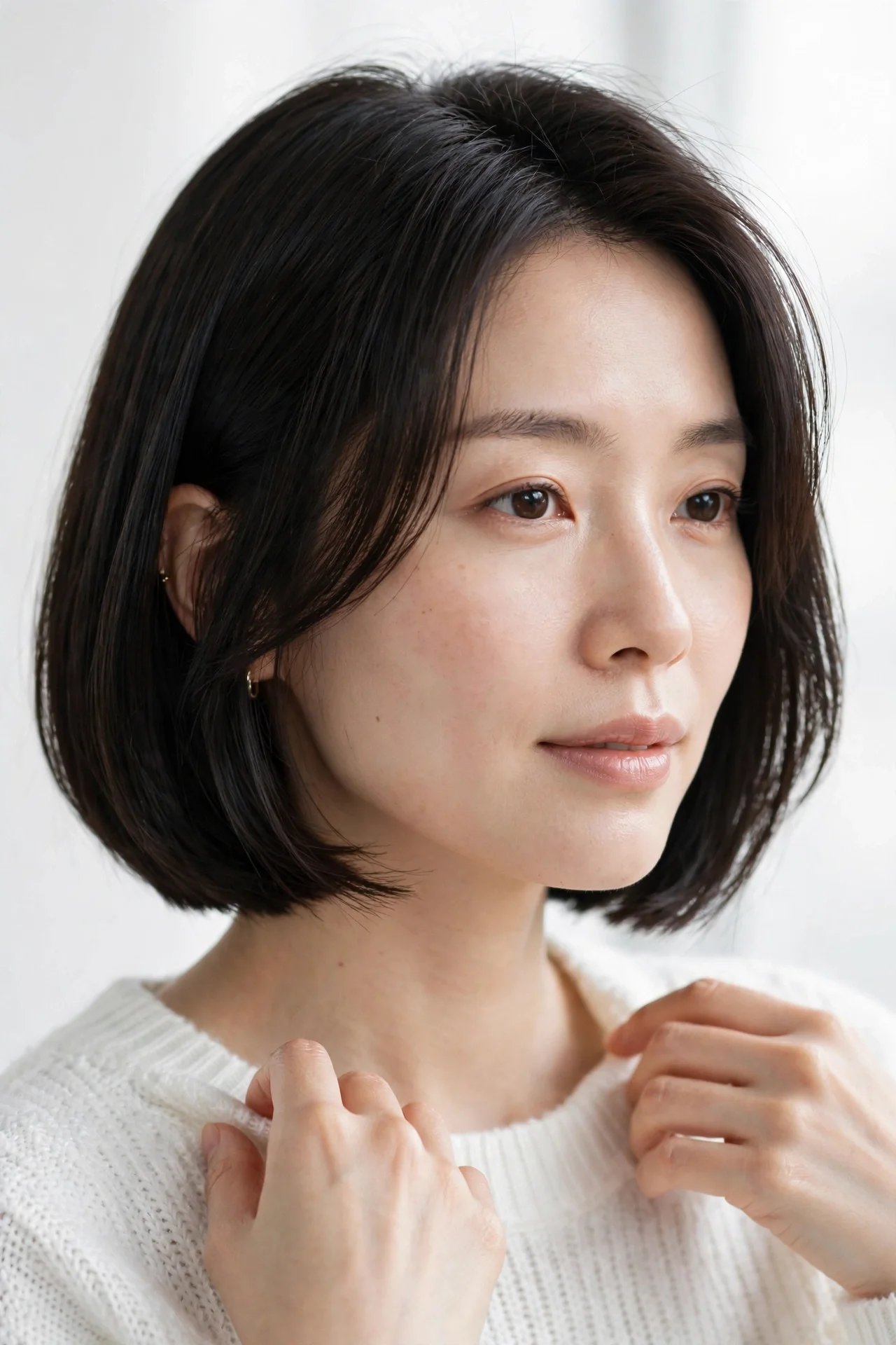Korean bob for fine hair with a blunt thick-looking hemline
