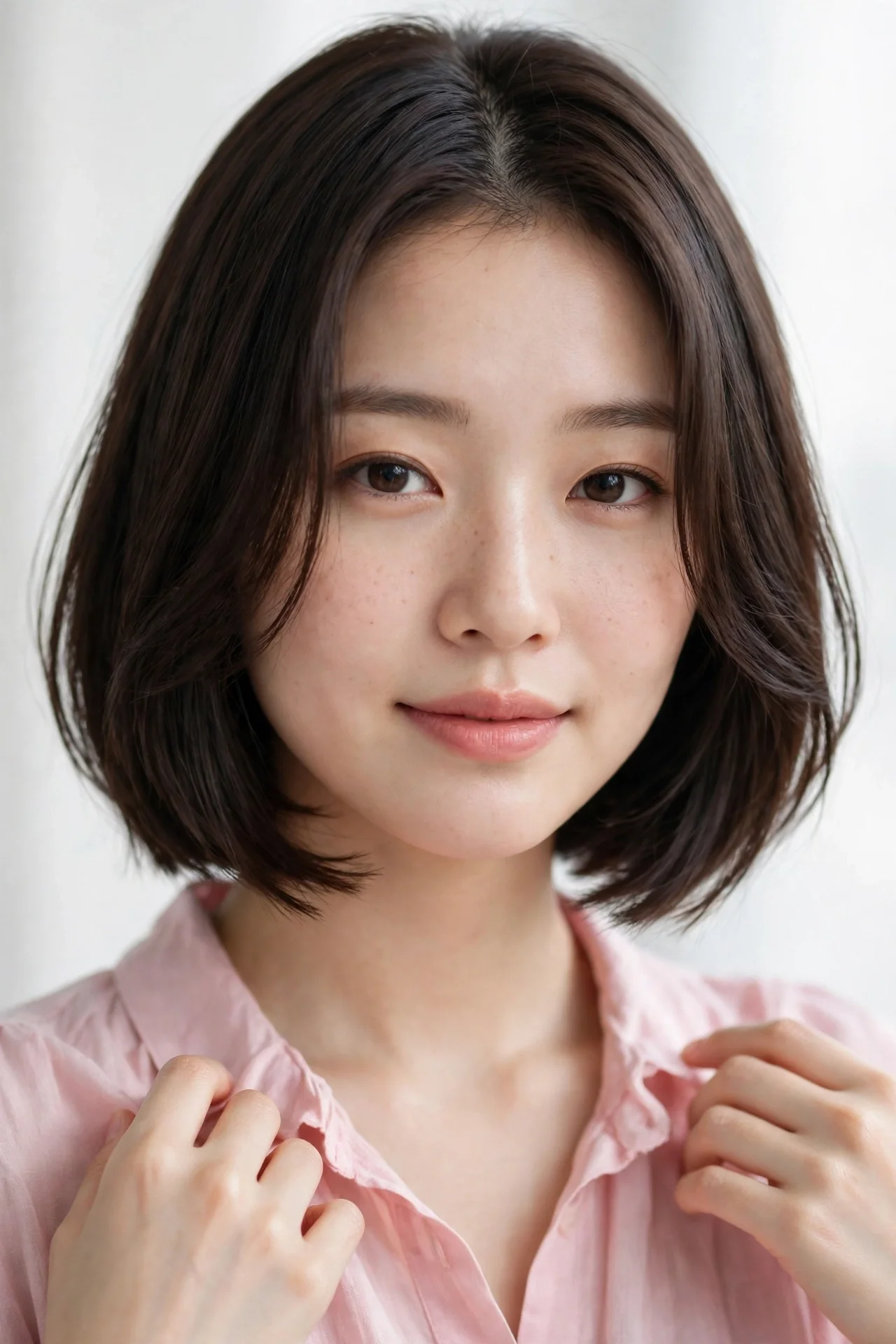 Korean bob for a round face with slimming face-framing pieces