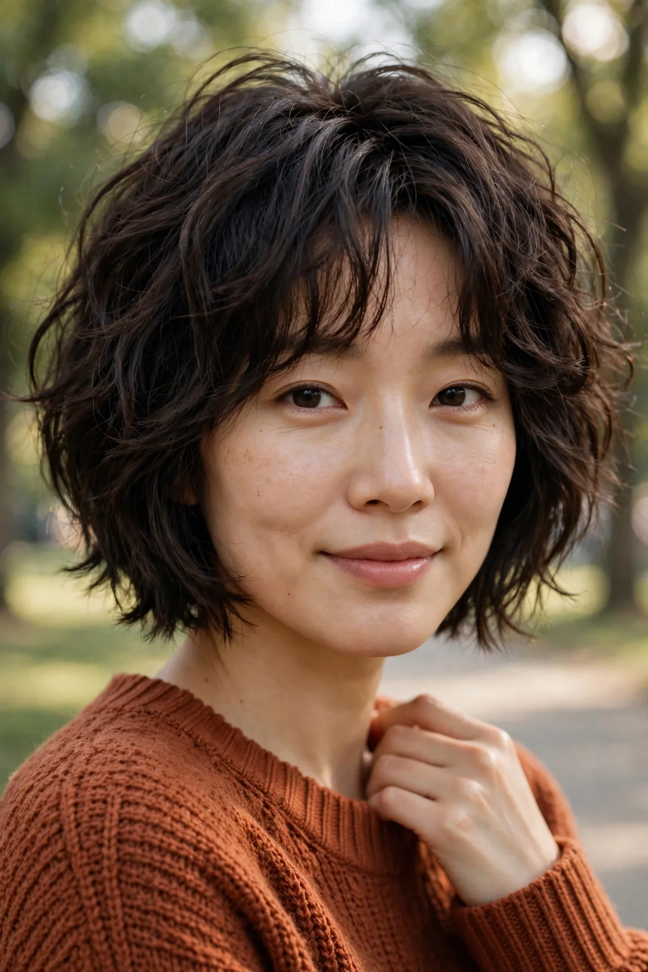 Textured Korean bob with piecey layers for thick hair