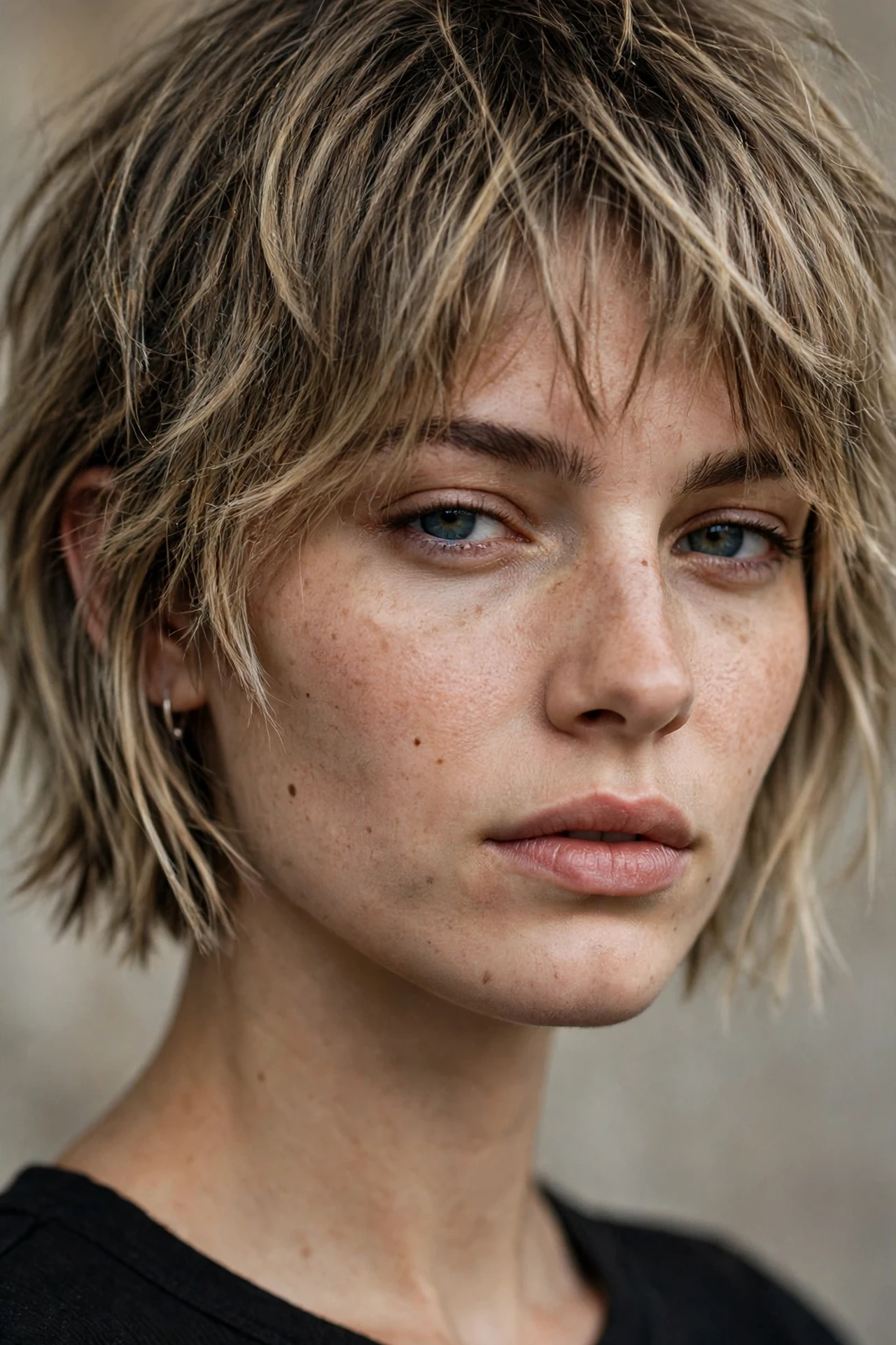 Choppy textured layers on a modern edgy bob
