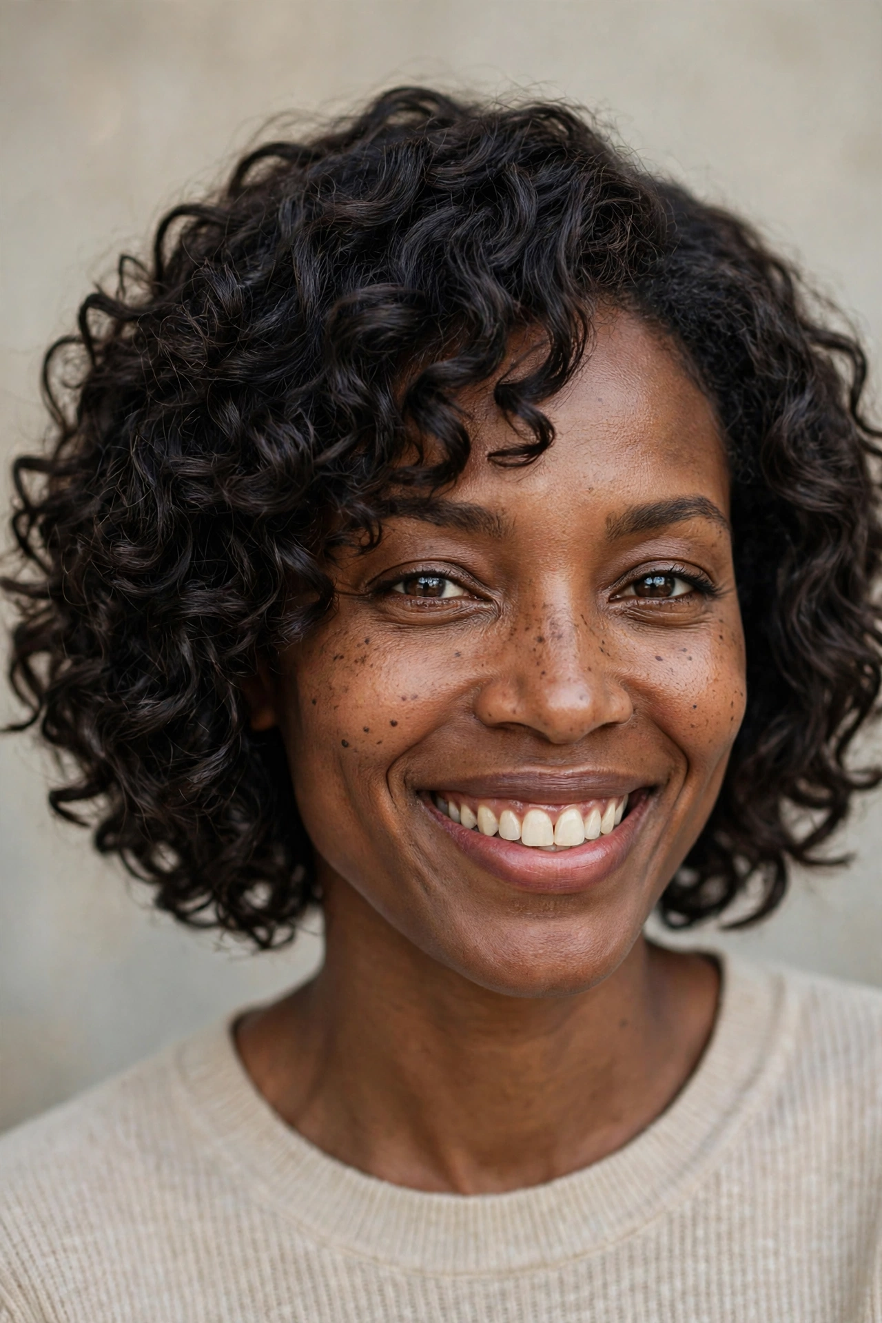 Curly layered bob with defined natural curls