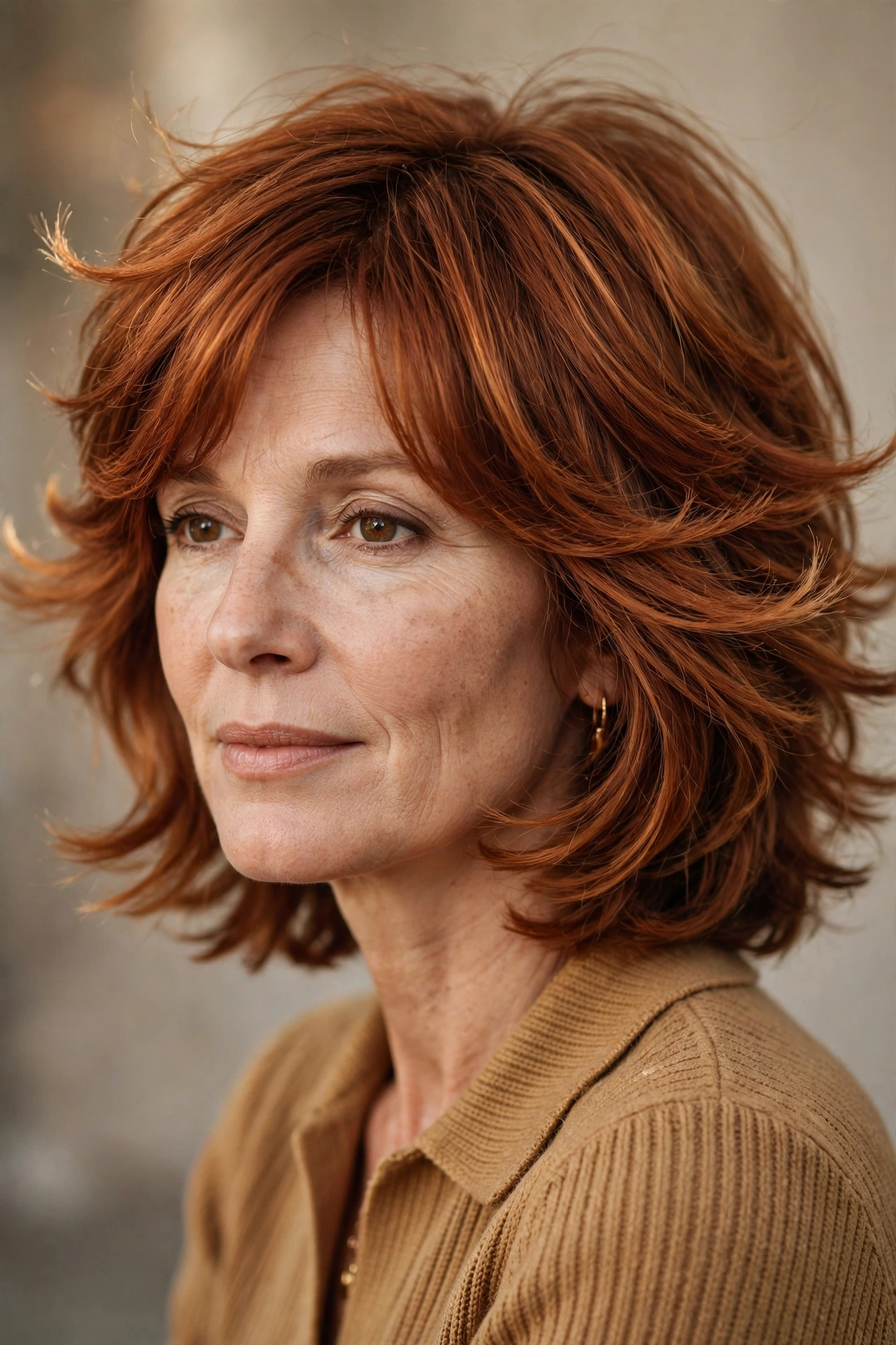 Feathered layered bob with wispy flicked ends