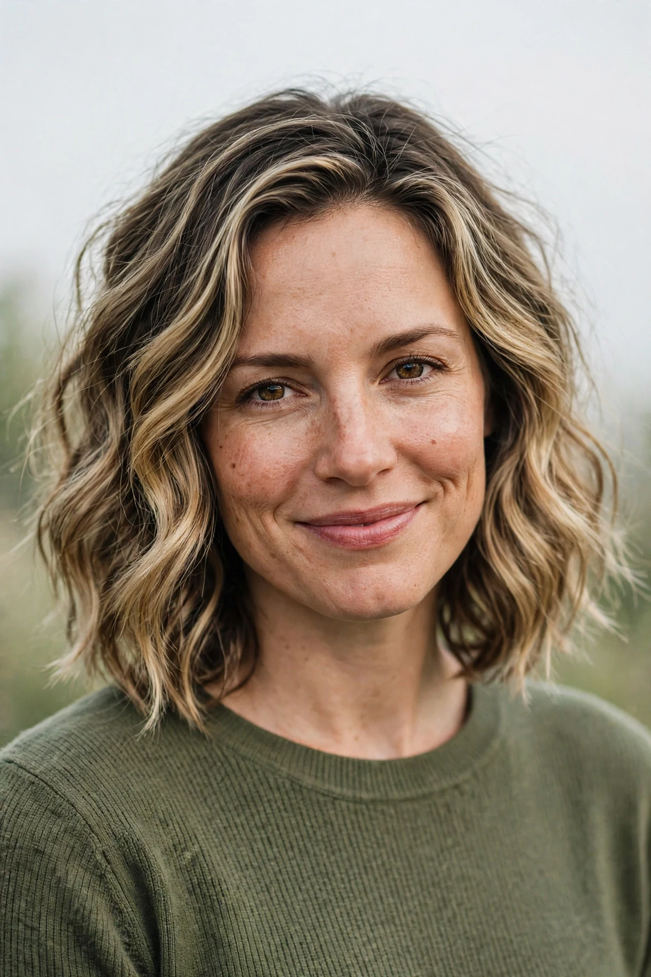 Growing out lob at shoulder length with soft waves