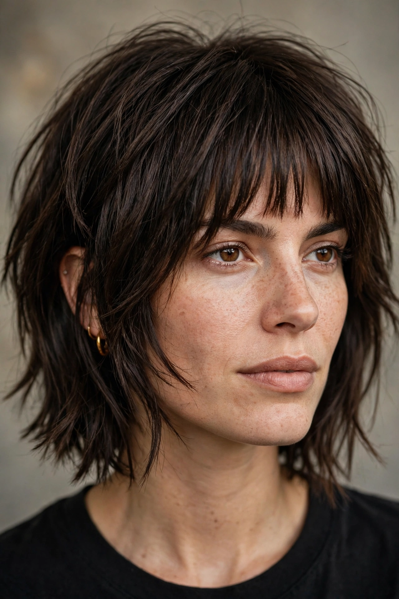 Layered bob with full straight bangs