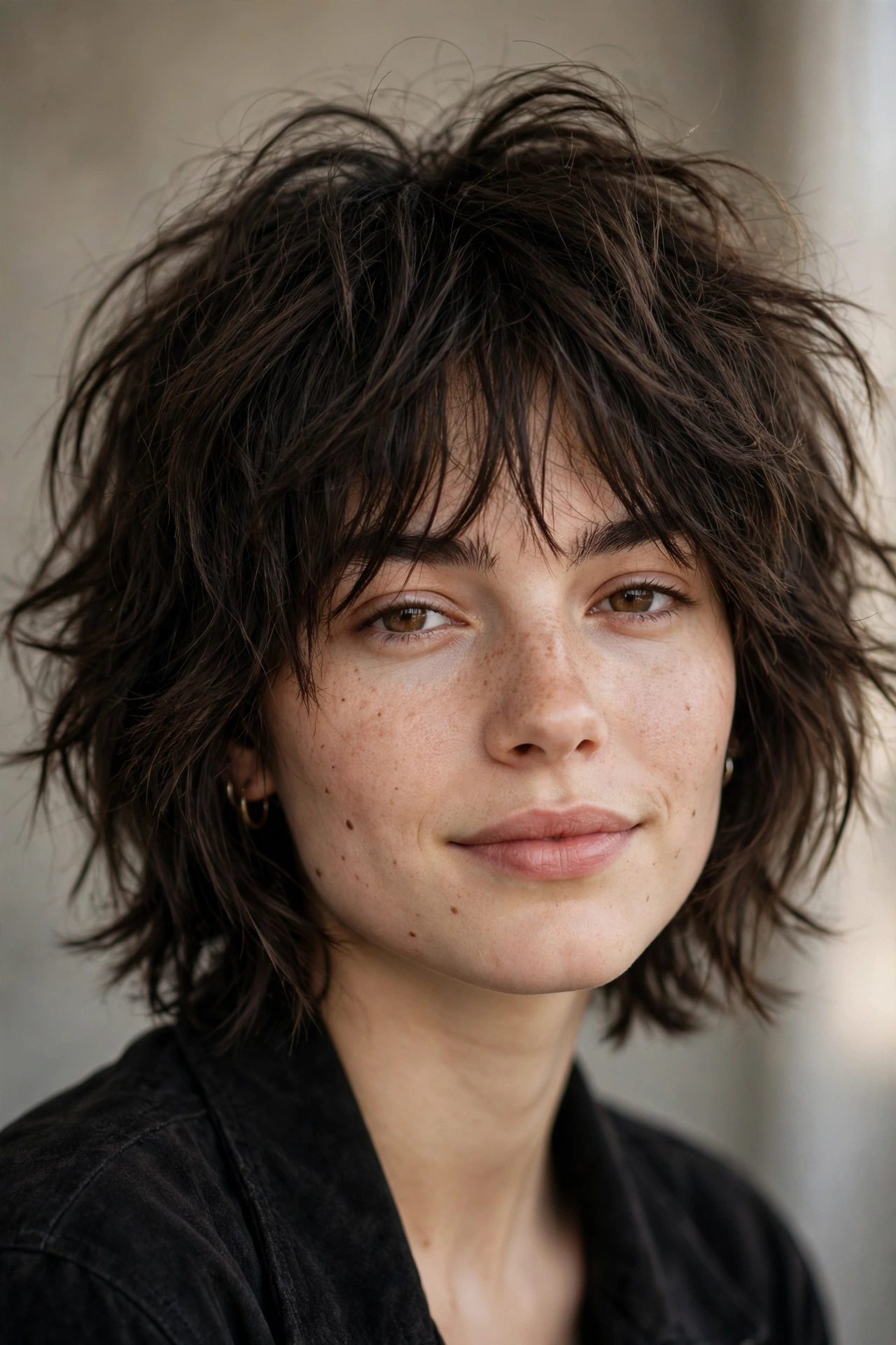 Shaggy layered bob with heavy rock inspired texture