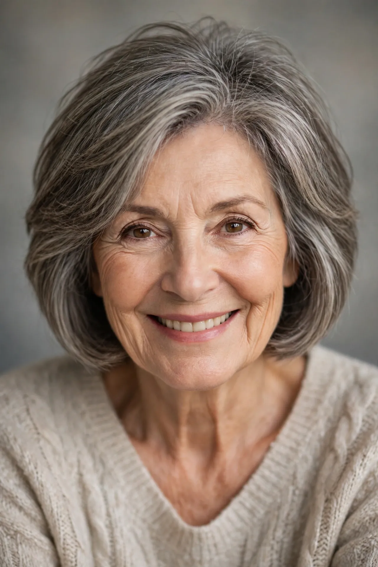 Chin length layered bob with volume for women over 70