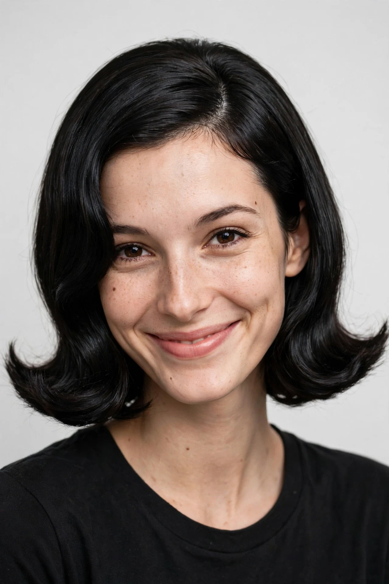 Chin-length lob with flipped-out ends and a side part