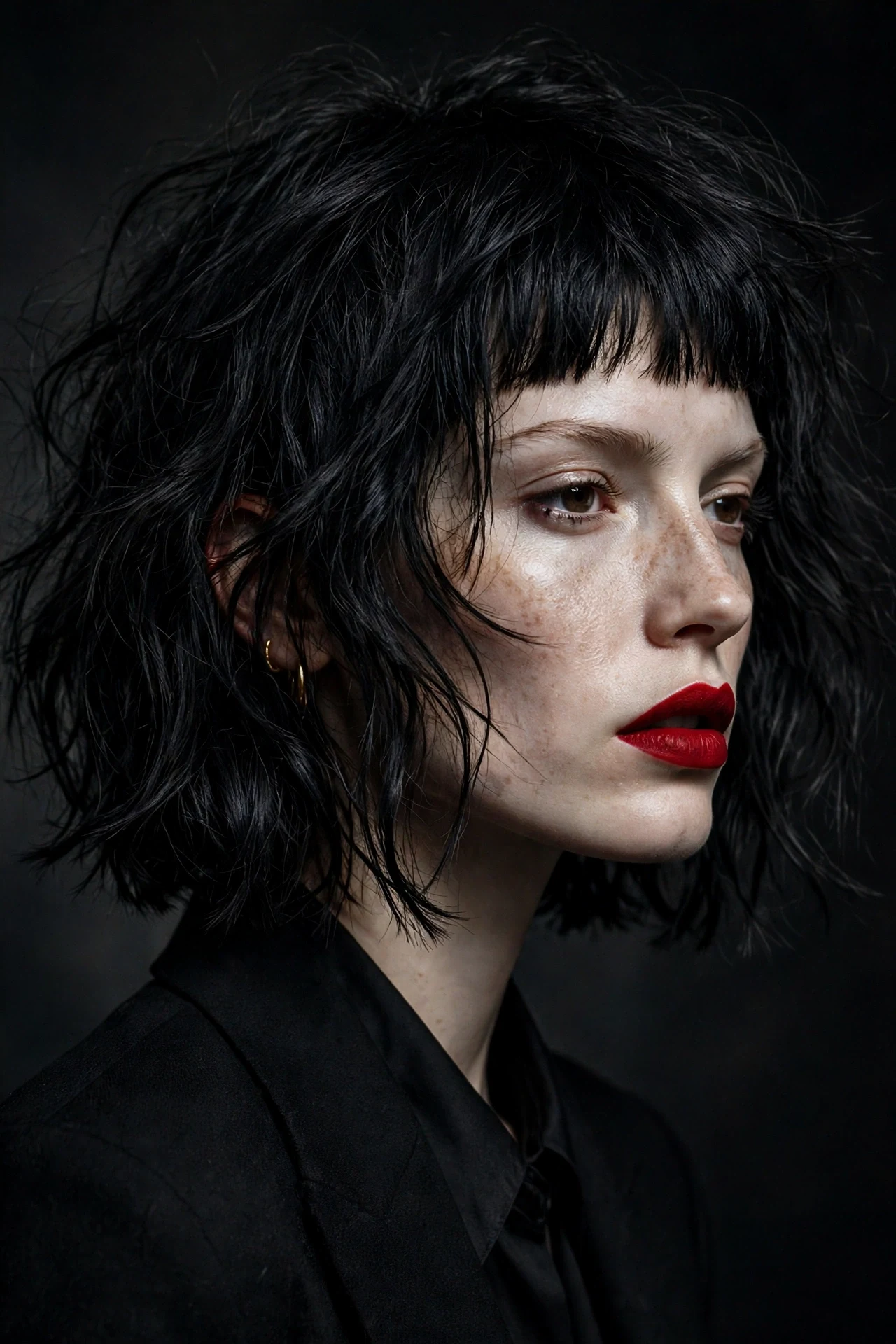 Long french bob with short baby bangs and bold Parisian attitude