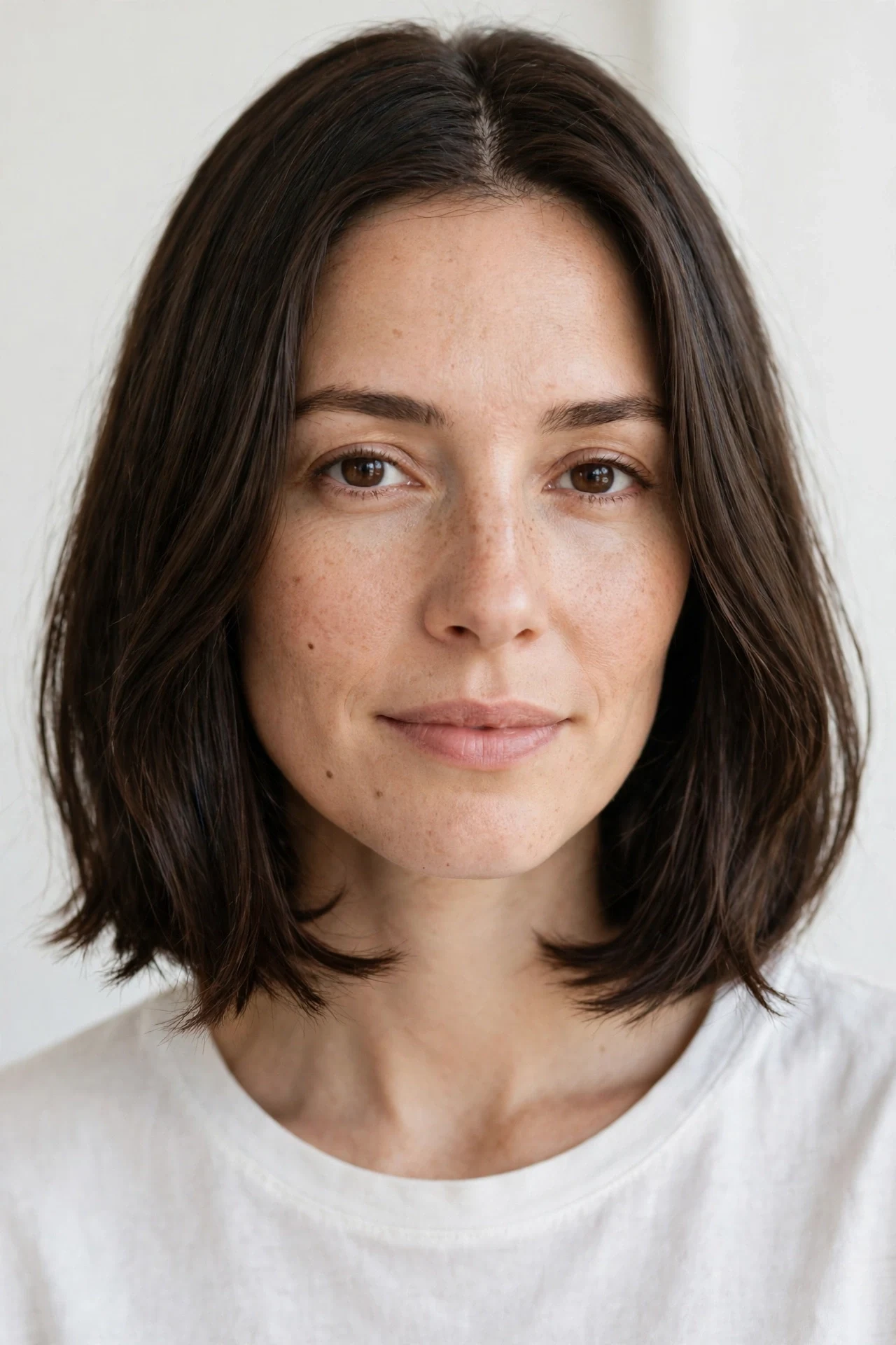 Classic long french bob grazing the collarbone with soft texture