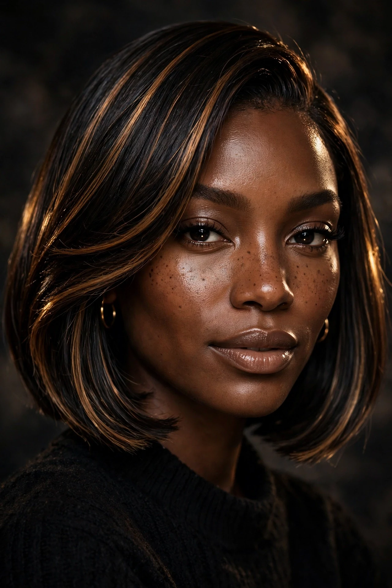 Dark espresso long french bob with subtle French balayage highlights