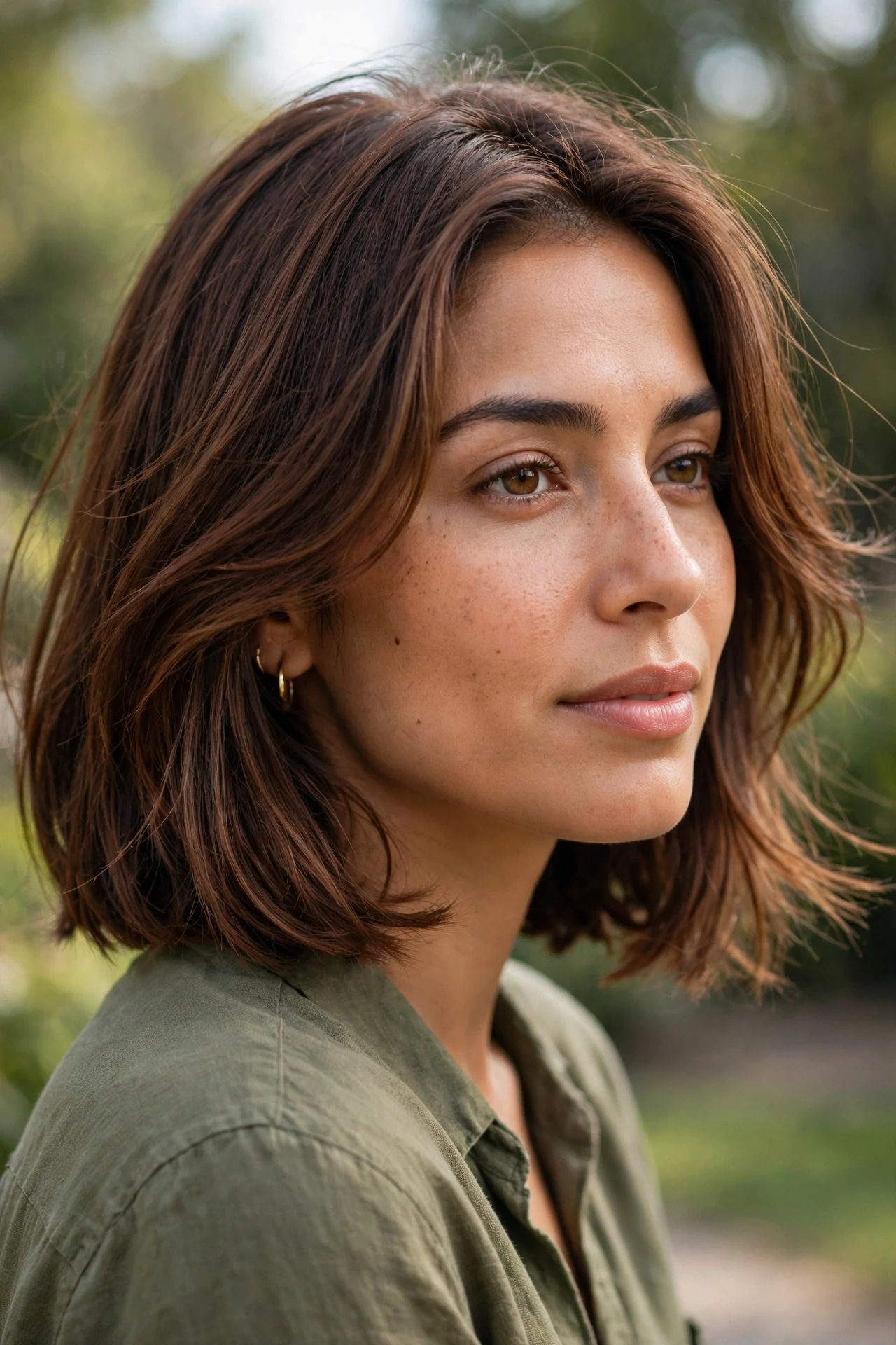 Long french bob with soft face-framing layers around the cheeks