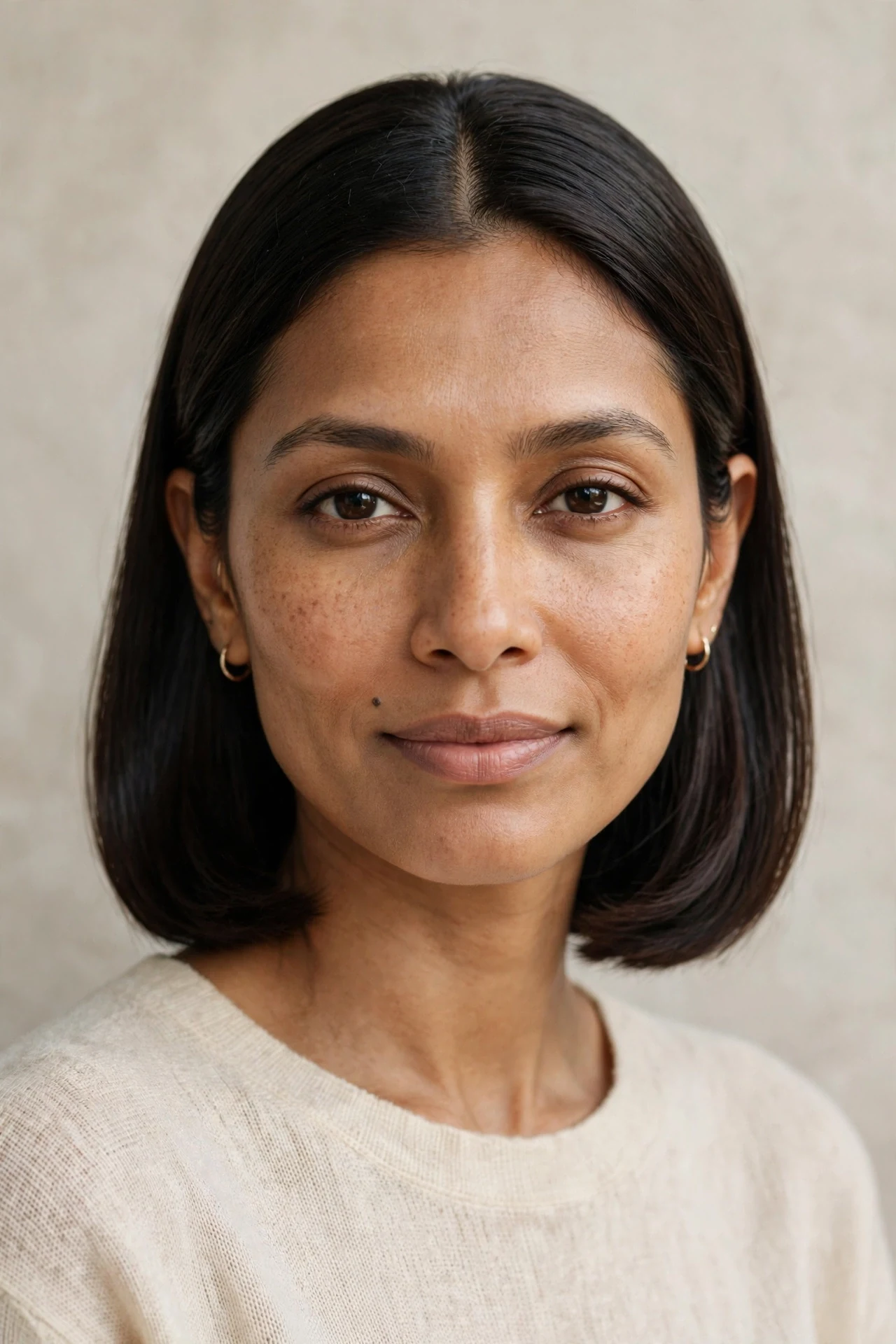 Long french bob without bangs with a clean center part