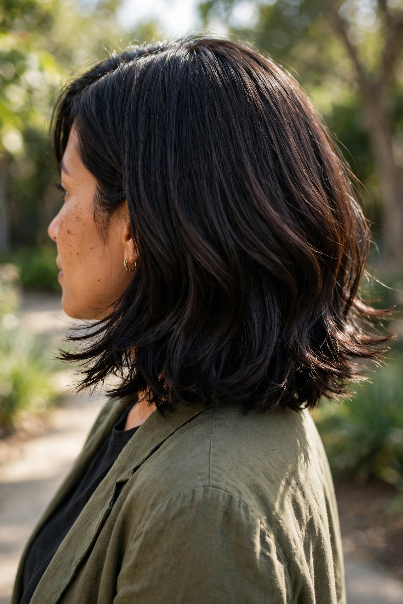 Long french bob for thick hair with debulked ends and soft movement