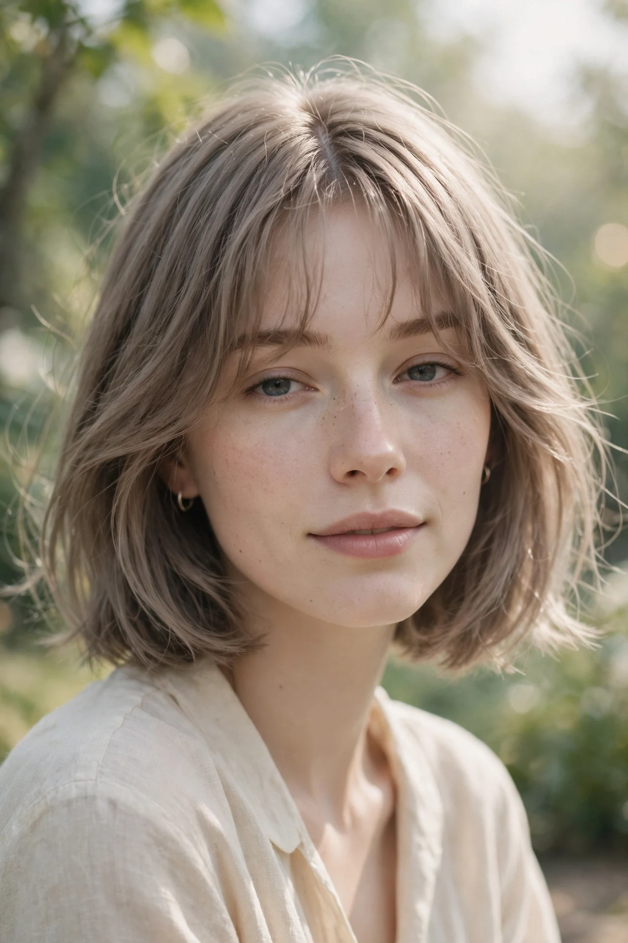 Long french bob with wispy feathered bangs and airy texture