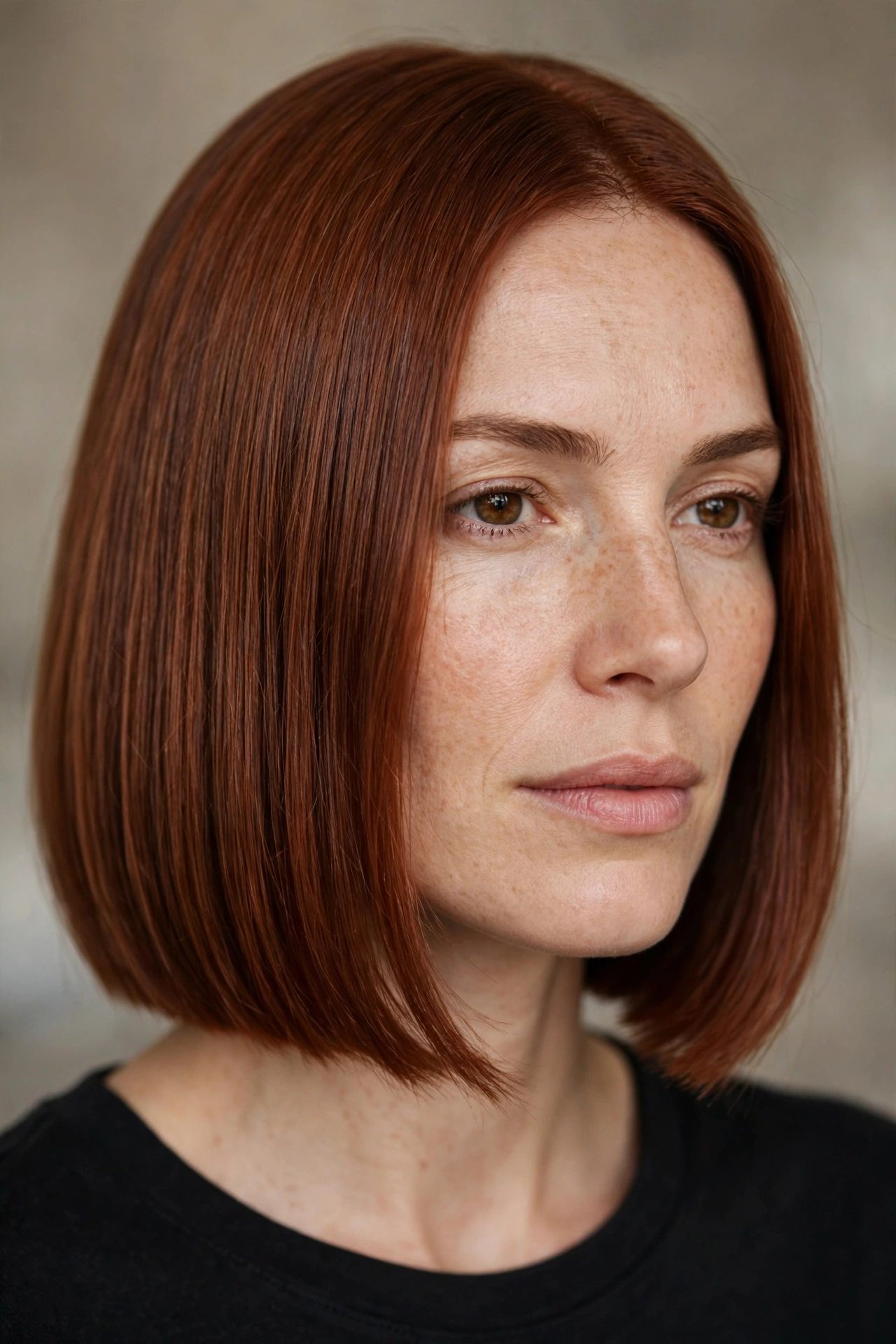 Low maintenance blunt bob, one length