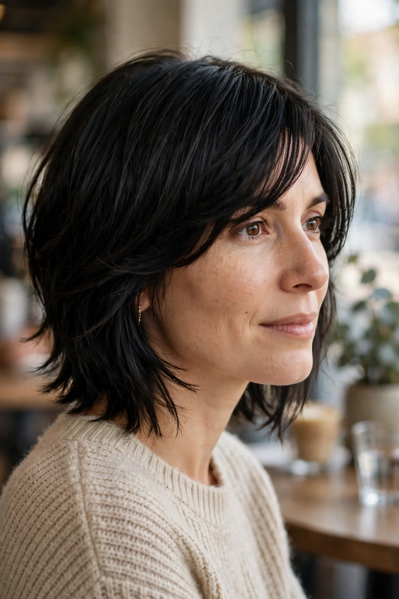 long bixie at chin length with grown-out layers