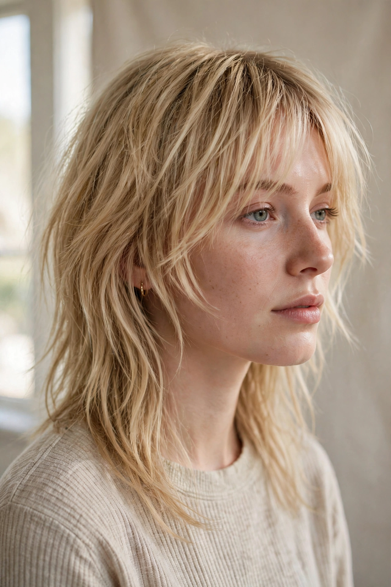 Face-framing long choppy bob shag lob with cheekbone-grazing layers for fine hair